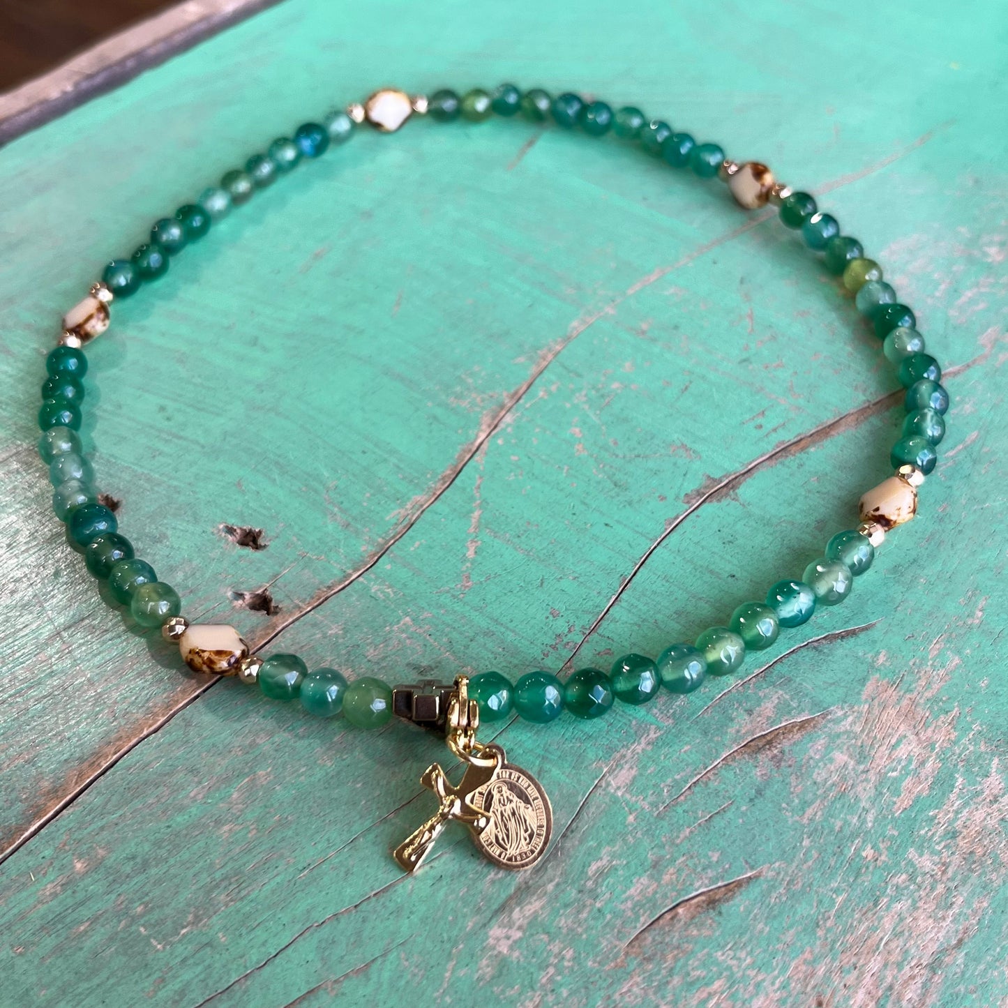 Rosary Wrap Bracelet with Silver Accents