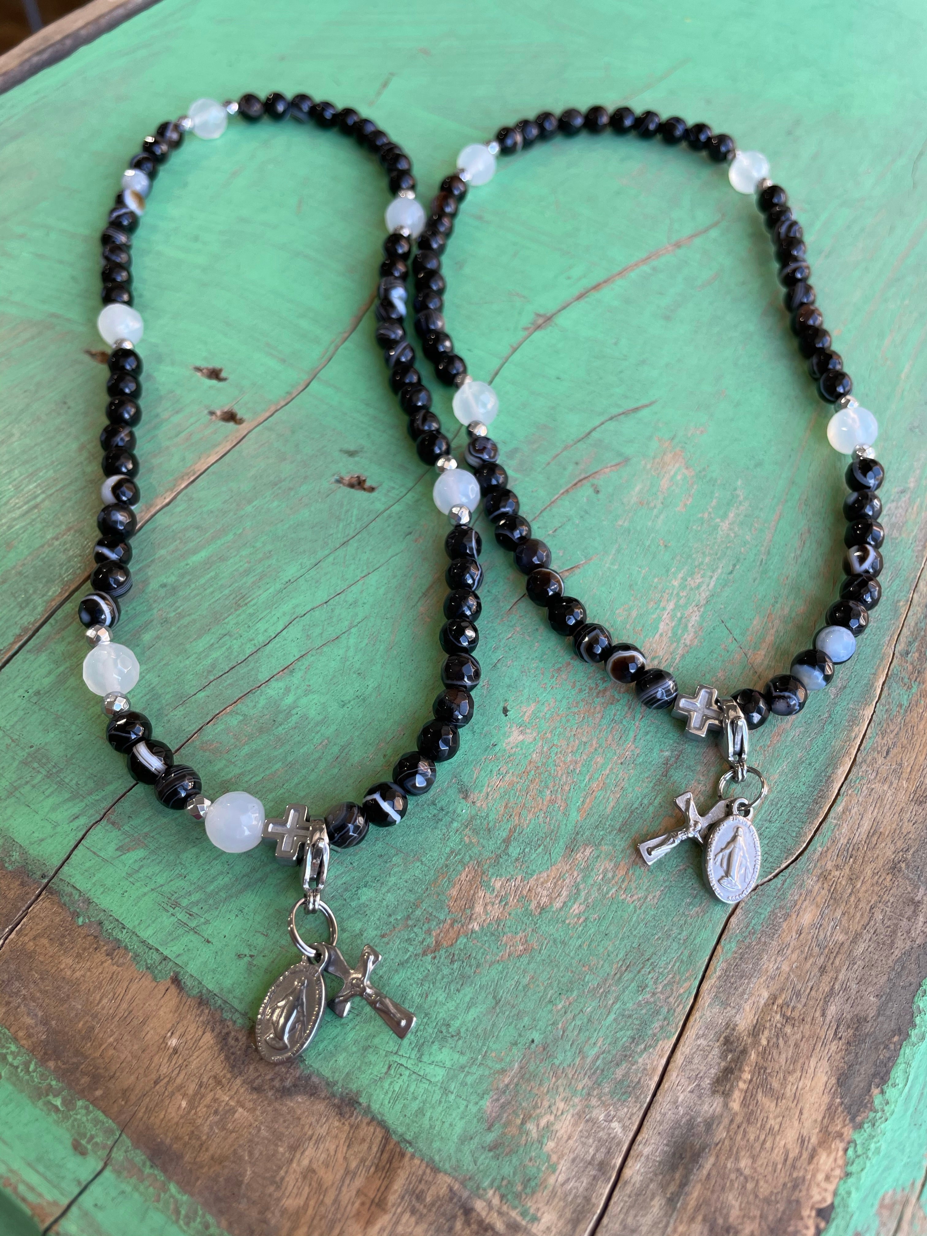 Rosary Wrap Bracelet with Silver Accents