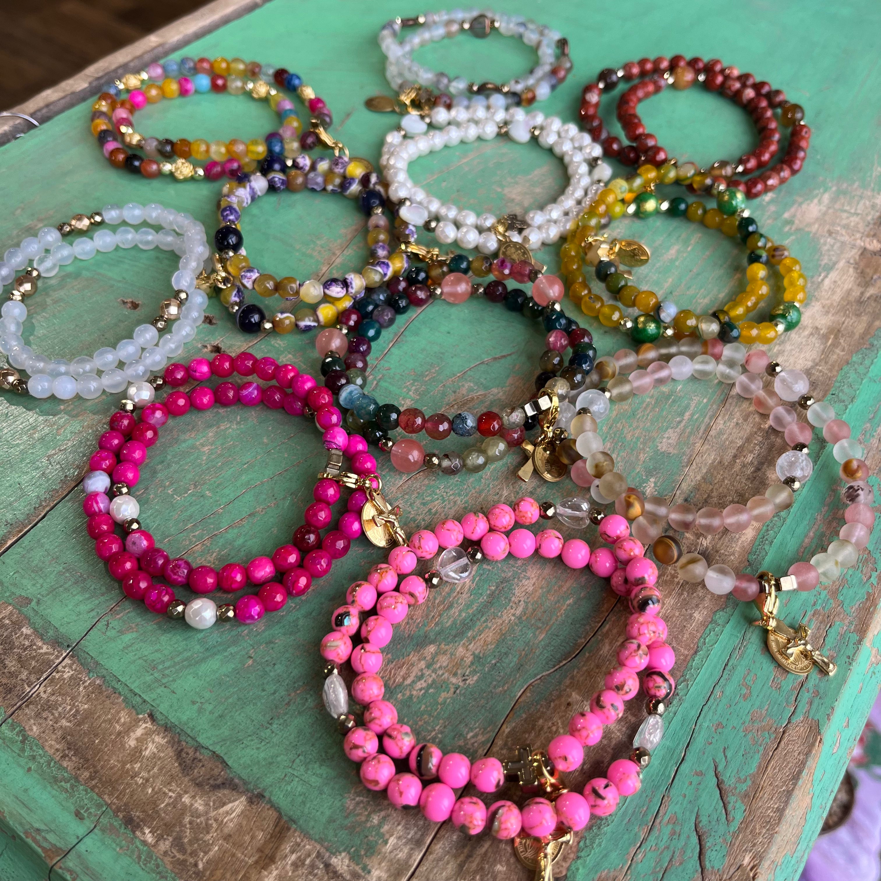 Rosary Wrap Bracelet with Gold Accents