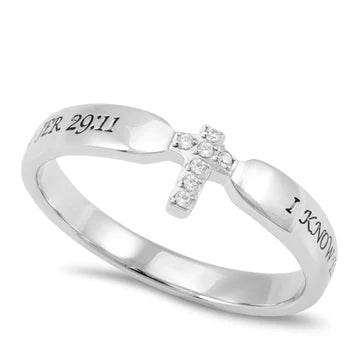 Tiny Cross "I Know" Ring