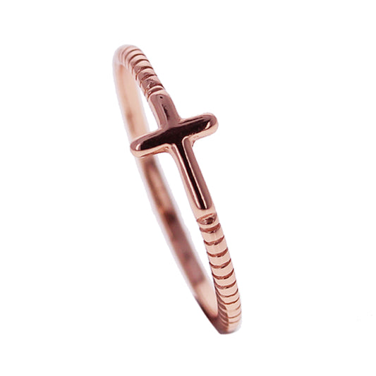 Rose Gold Mini Side Cross Ring