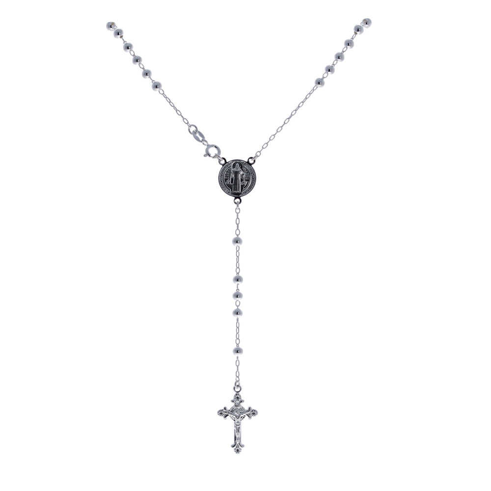 Sterling Silver 4mm St Benedict Rosary Necklace