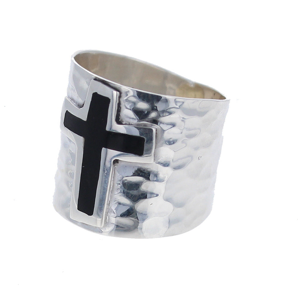 Sterling Silver Hammered Cross Ring