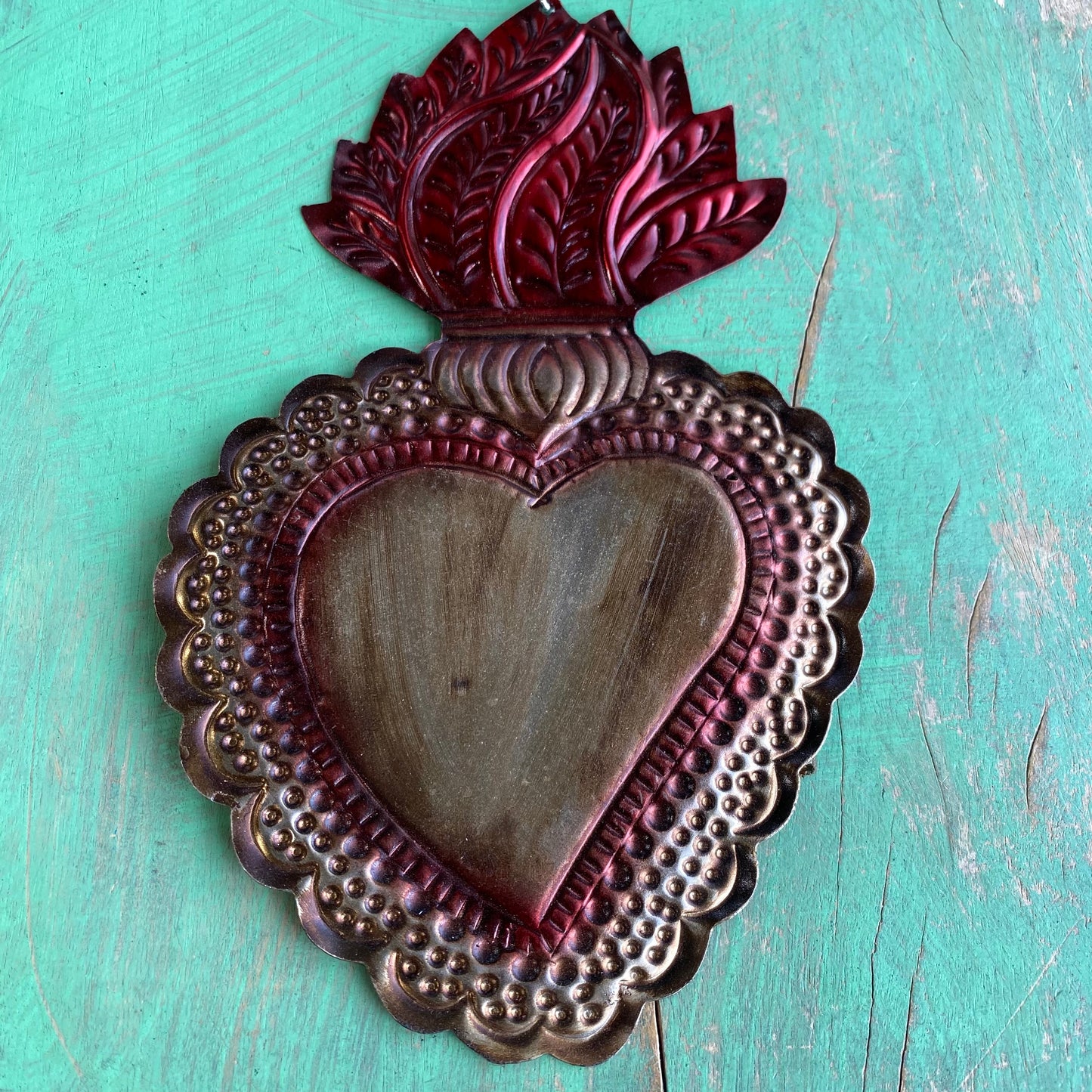 Red Tin Sacred Hearts Ornament
