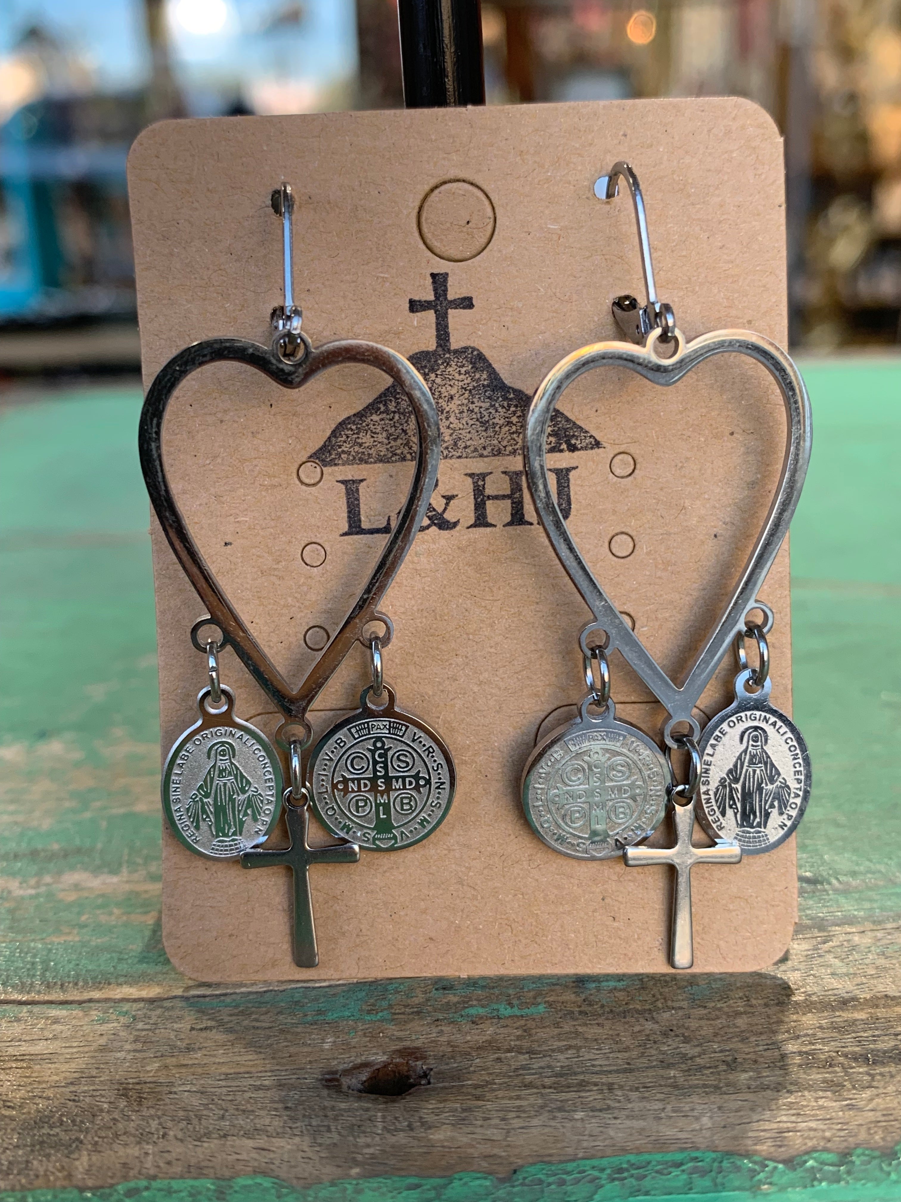 Stainless Steel Saintly Heart Earrings