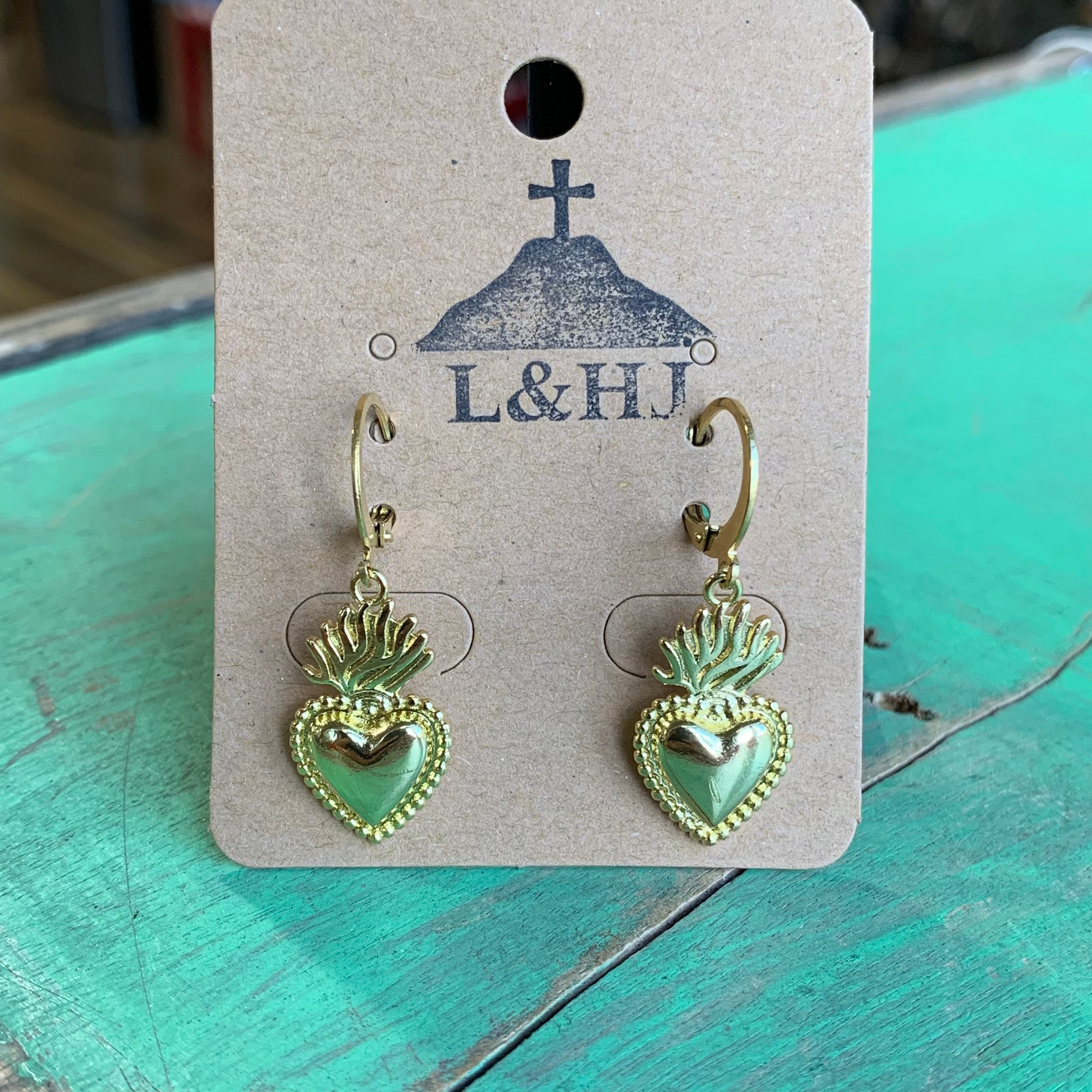 Sacred Heart Gold Earrings