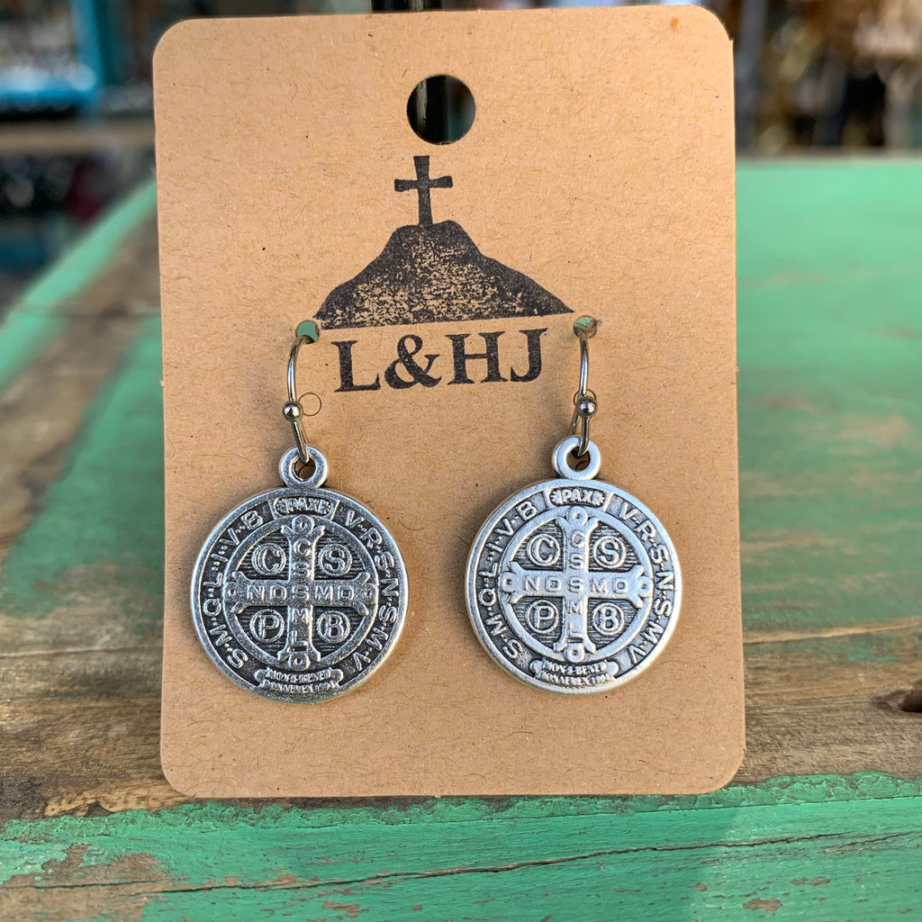 Italian Medal St Benedict Earrings