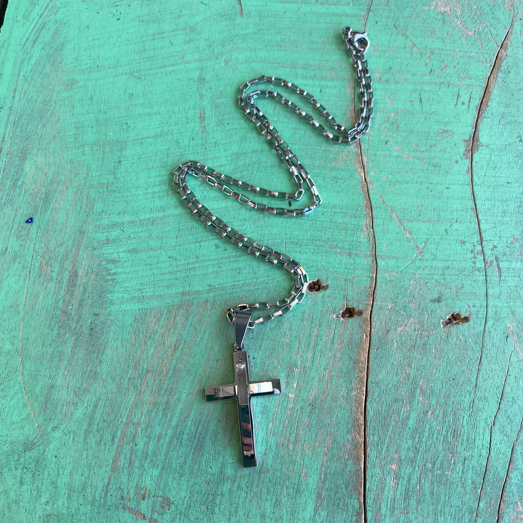 Stainless Steel Solid Double Cross Necklace