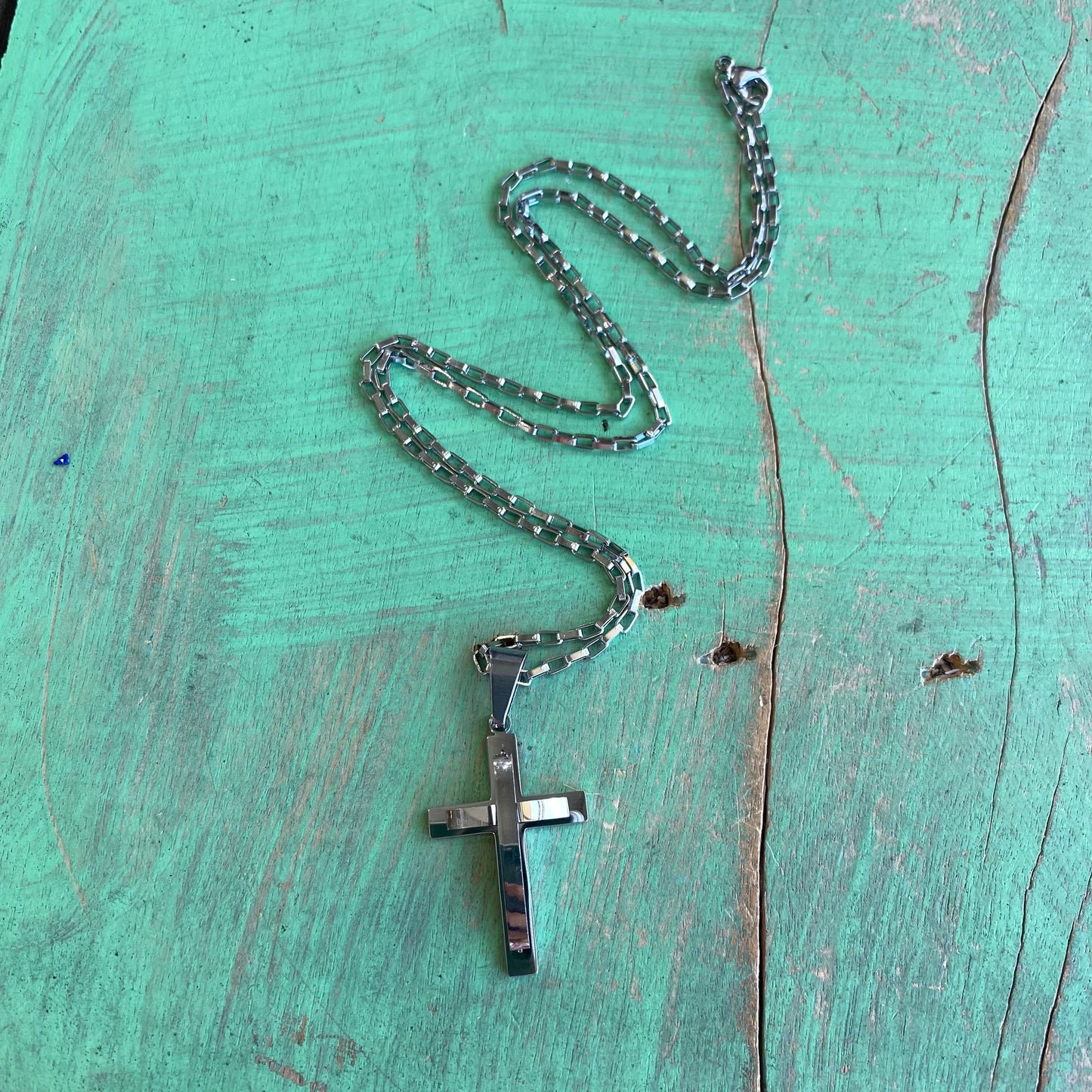 Stainless Steel Solid Double Cross Necklace