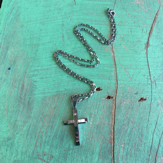 Stainless Steel Solid Double Cross Necklace