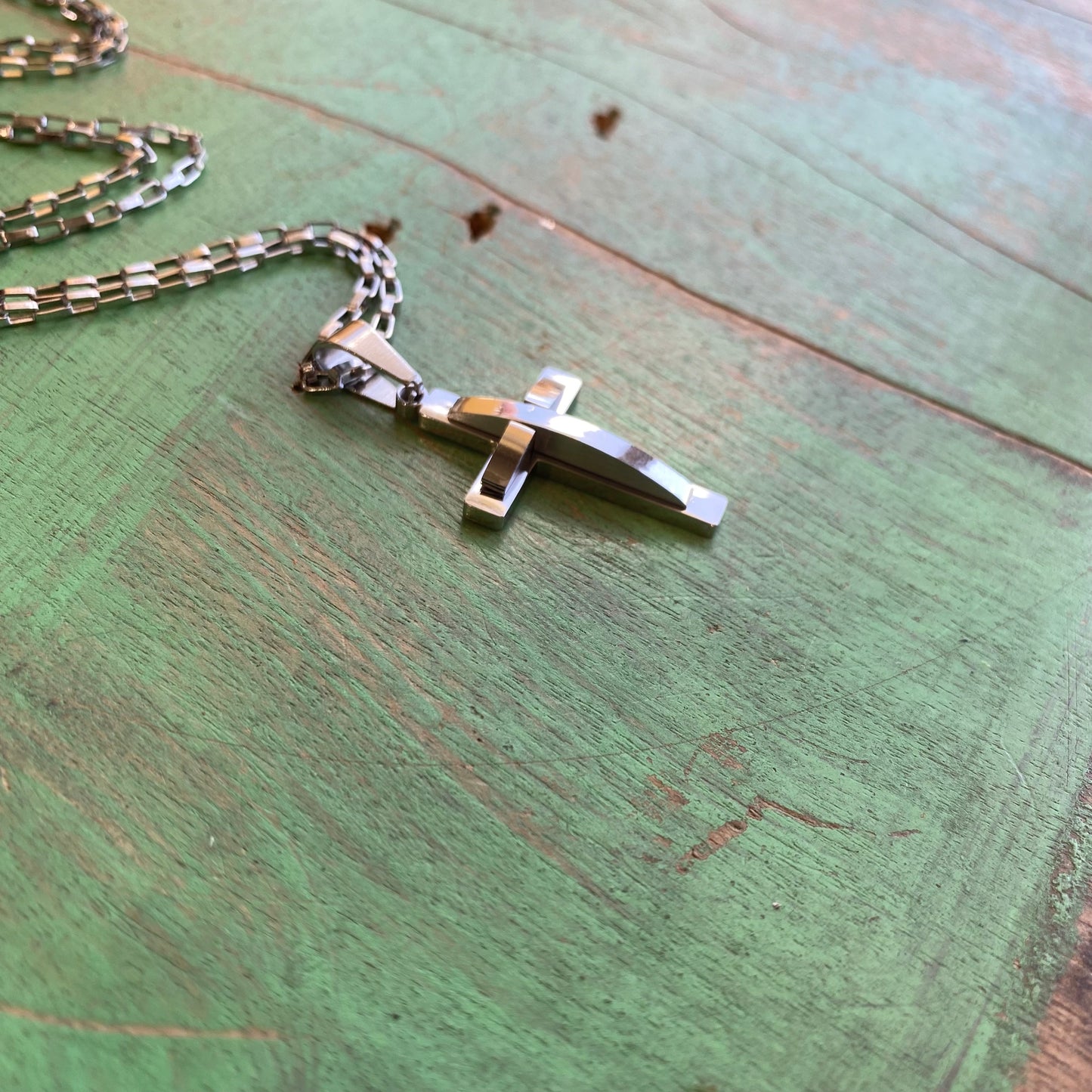 Stainless Steel Solid Double Cross Necklace