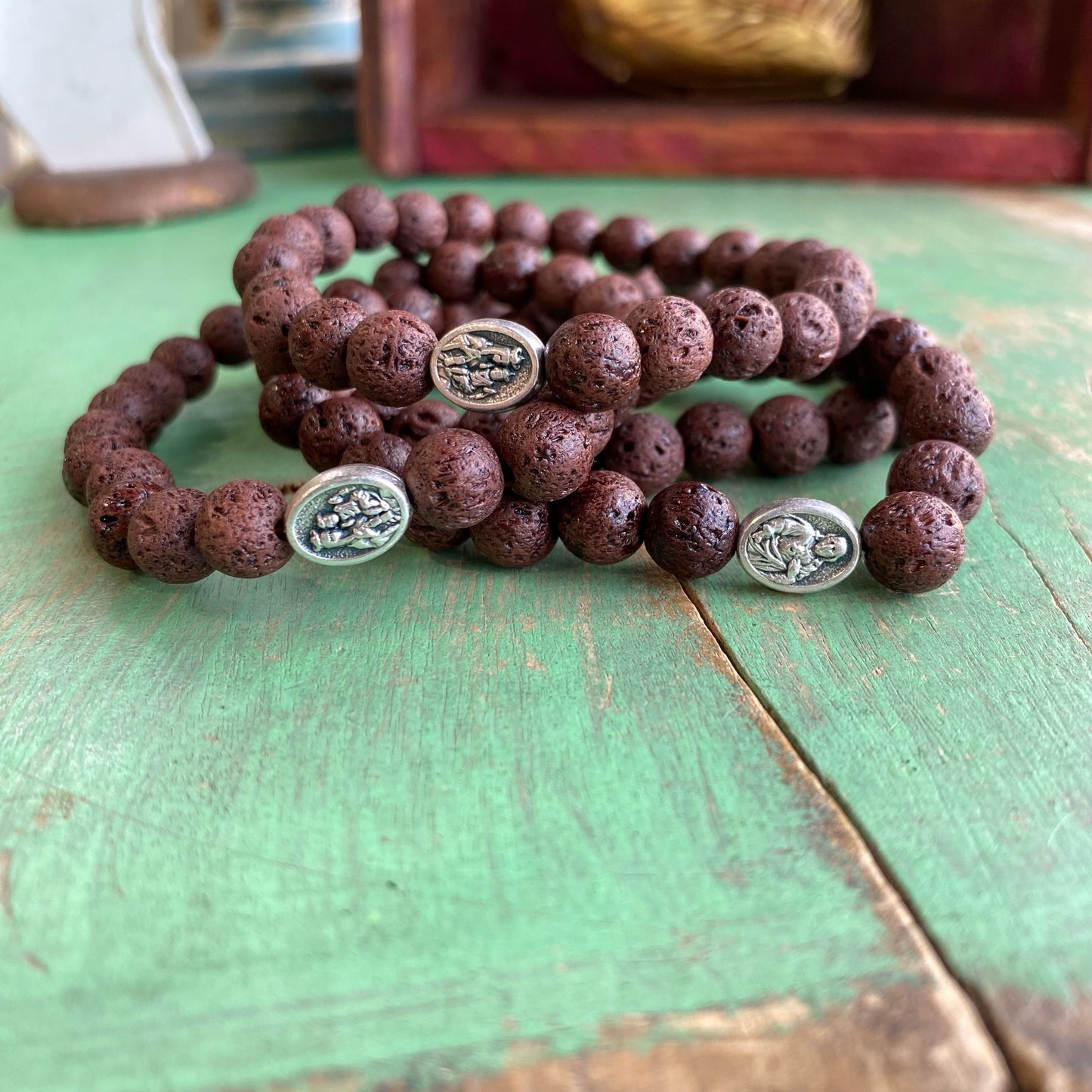 Brown Lava Bead Scapular Bracelet