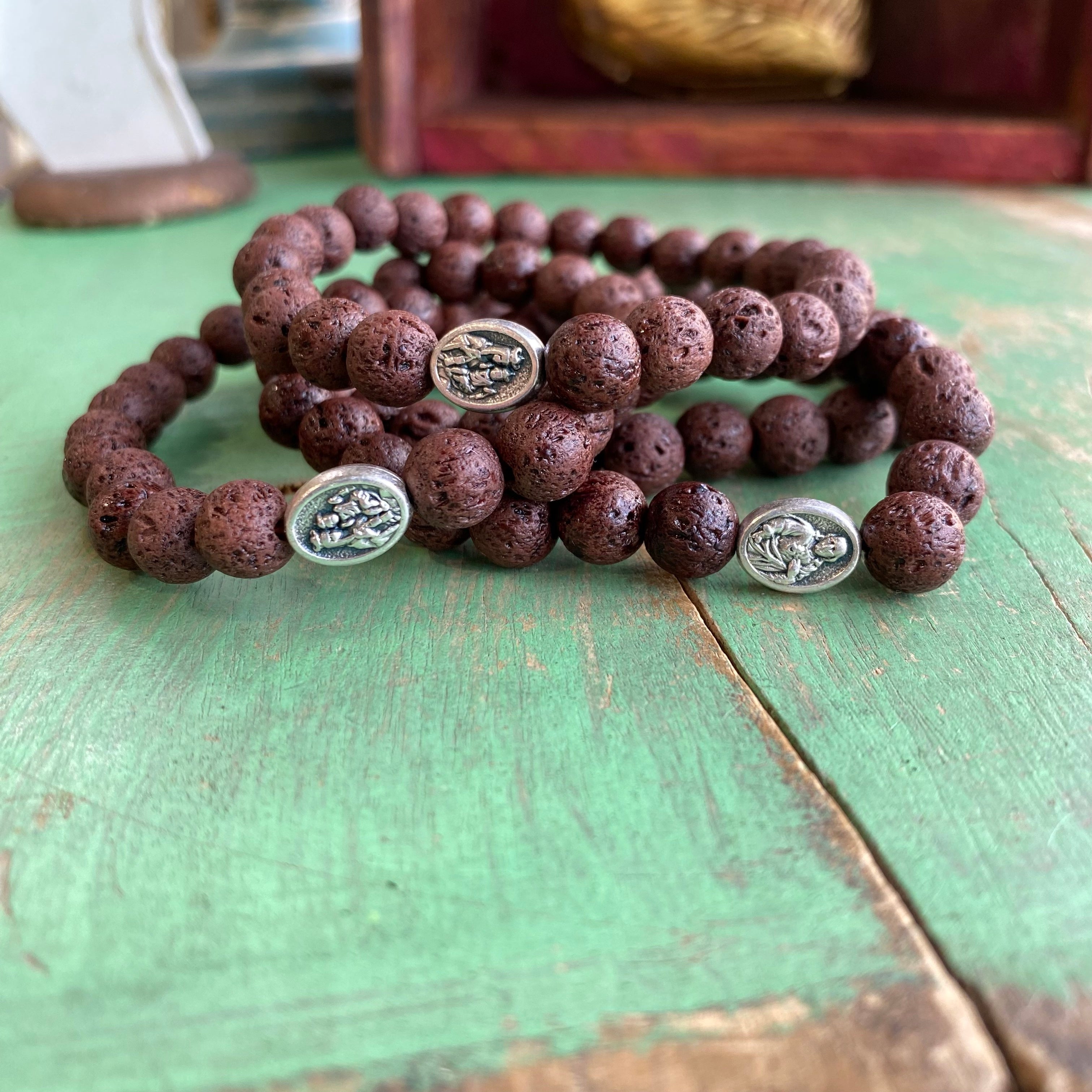 Brown Lava Bead Scapular Bracelet