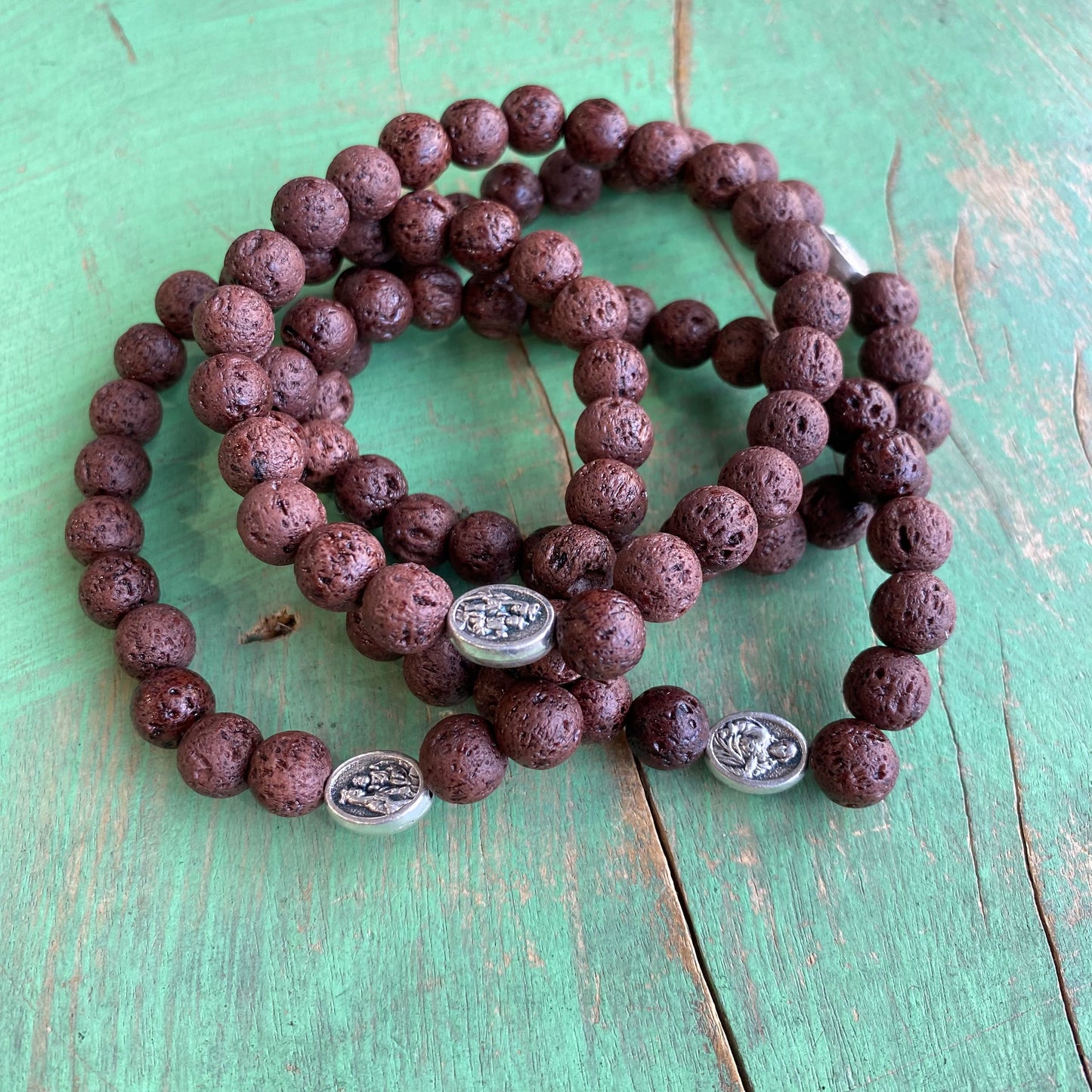 Brown Lava Bead Scapular Bracelet