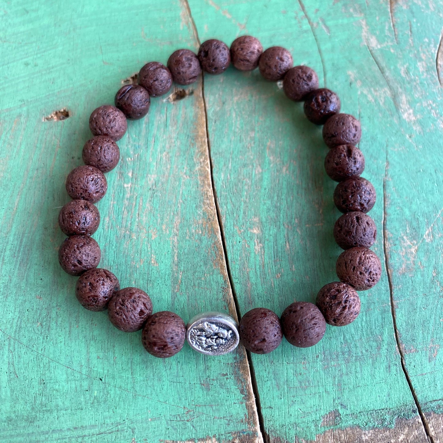 Brown Lava Bead Scapular Bracelet