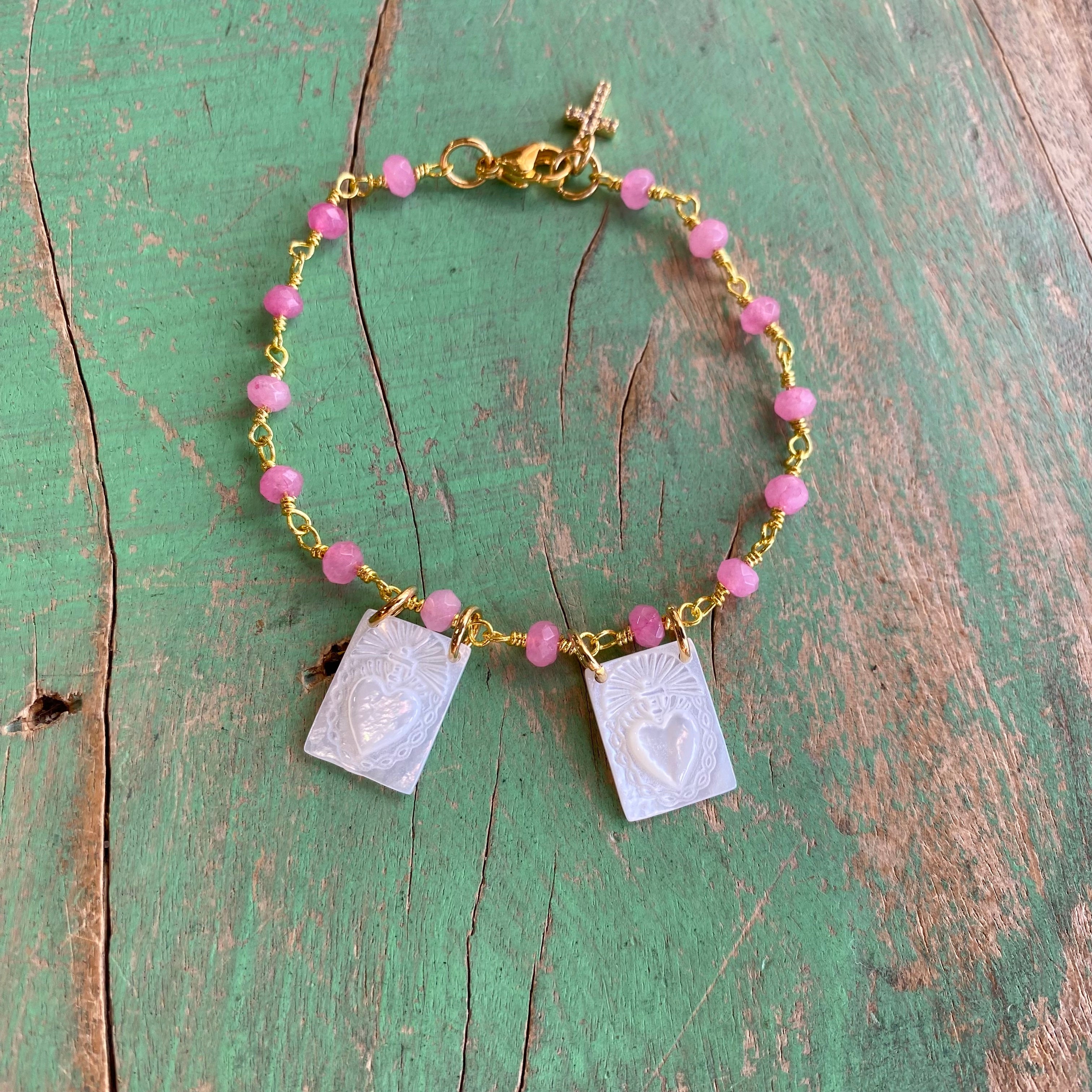 Pink Sacred Heart Scapular Bracelet