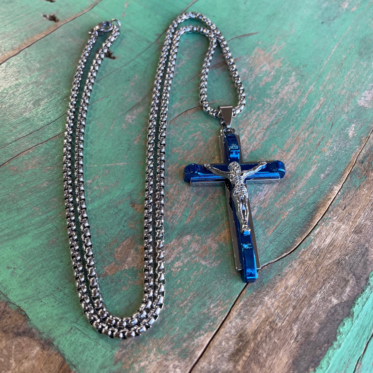 Stainless Steel Blue Crucifix Chain