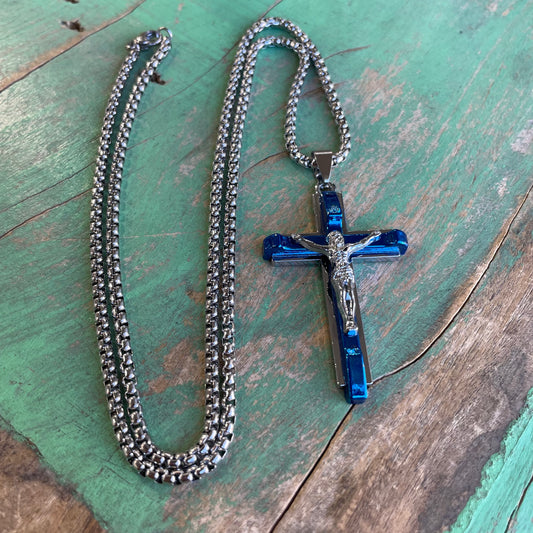 Stainless Steel Blue Crucifix Chain