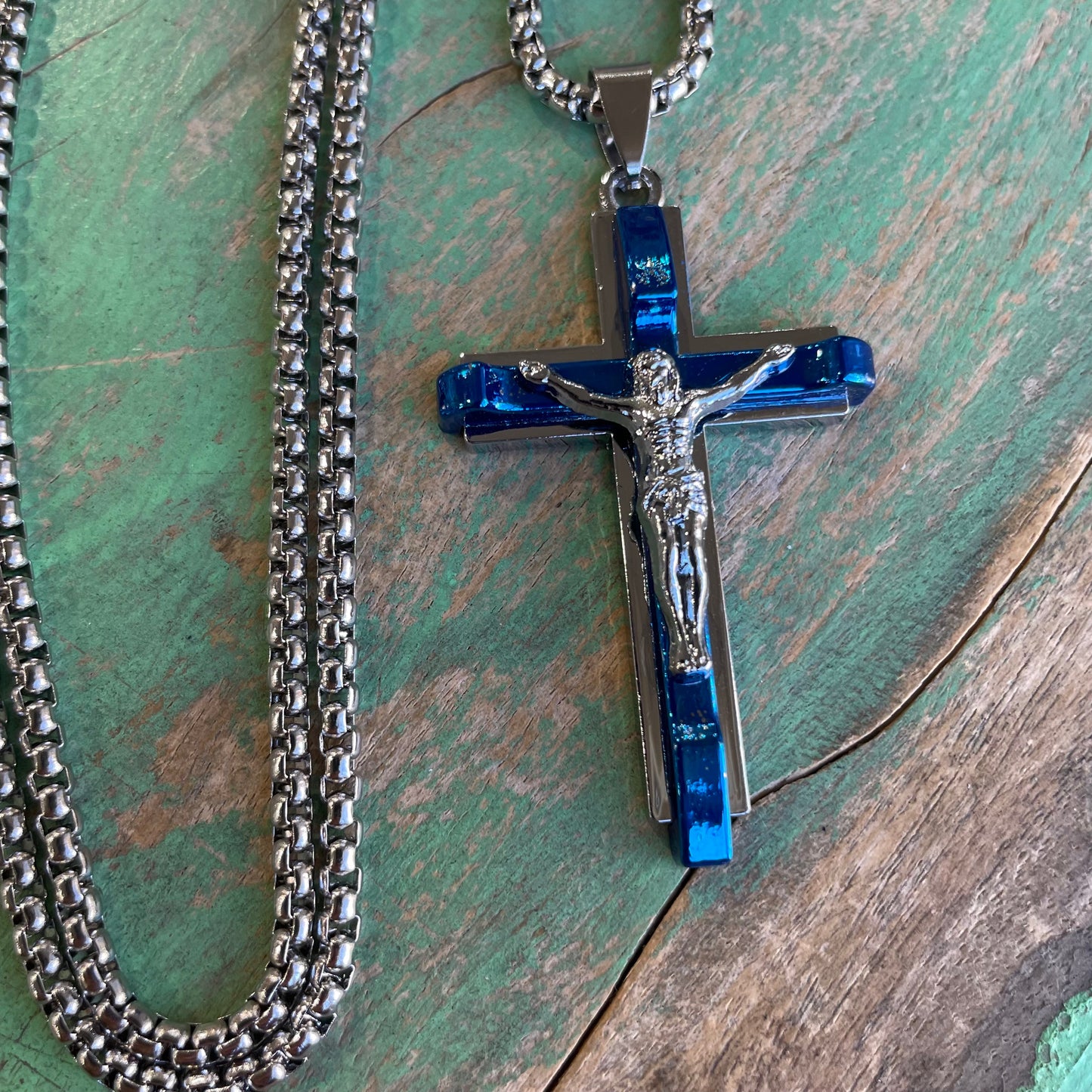 Stainless Steel Blue Crucifix Chain