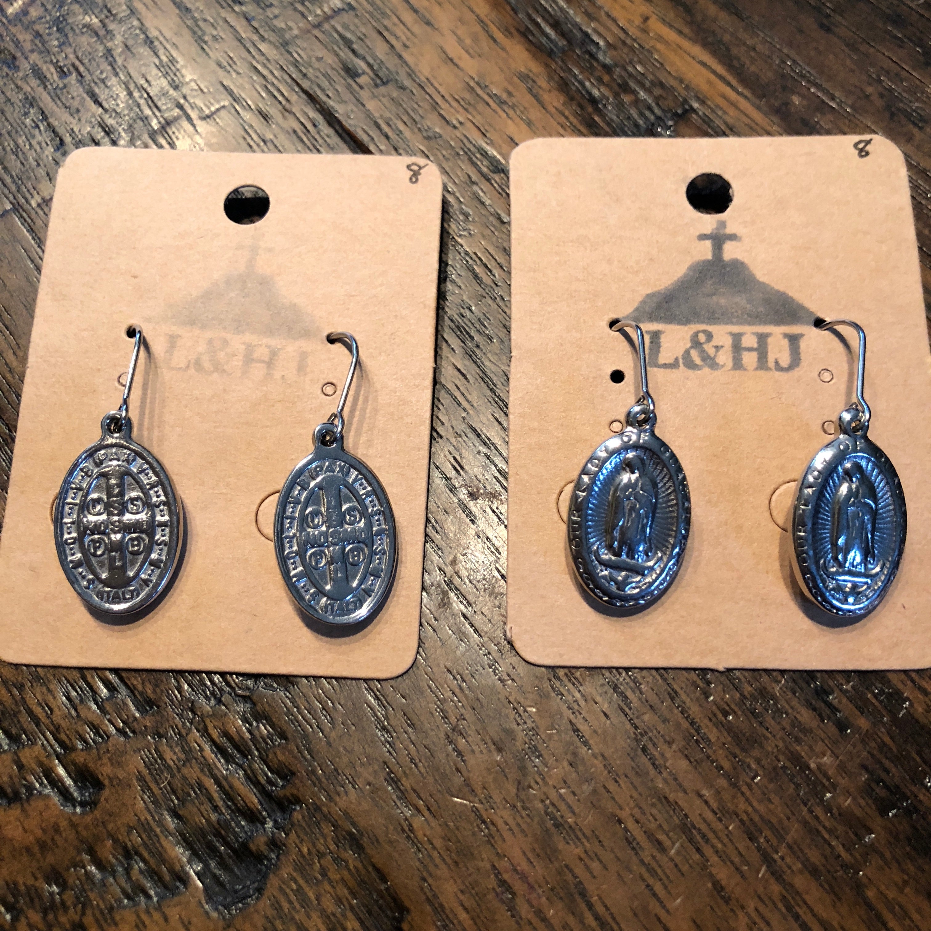 St Benedict/OLG Oval Stainless Steel Earrings