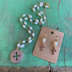 Rose Gold Pearl Necklace and Earring Set