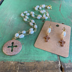 Rose Gold Pearl Necklace and Earring Set