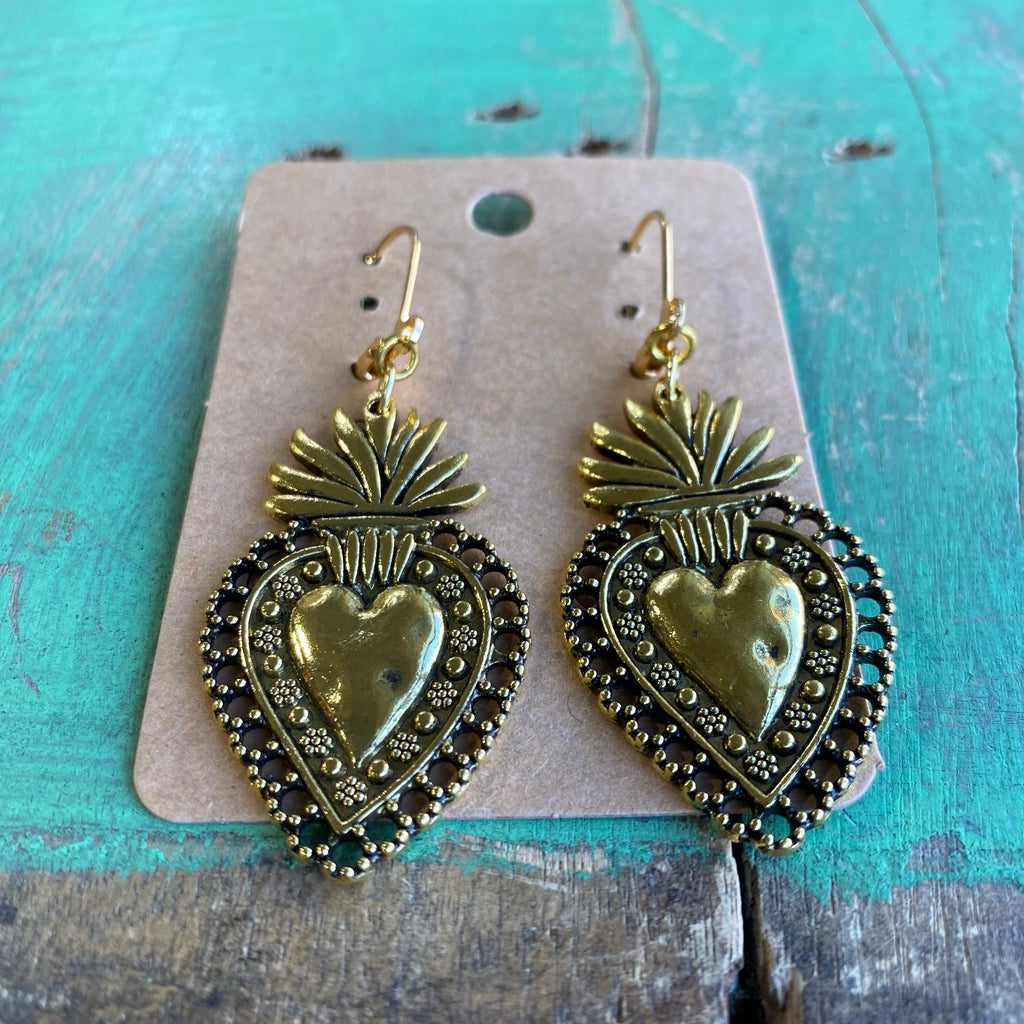 Vintage Gold Sacred Heart Earrings