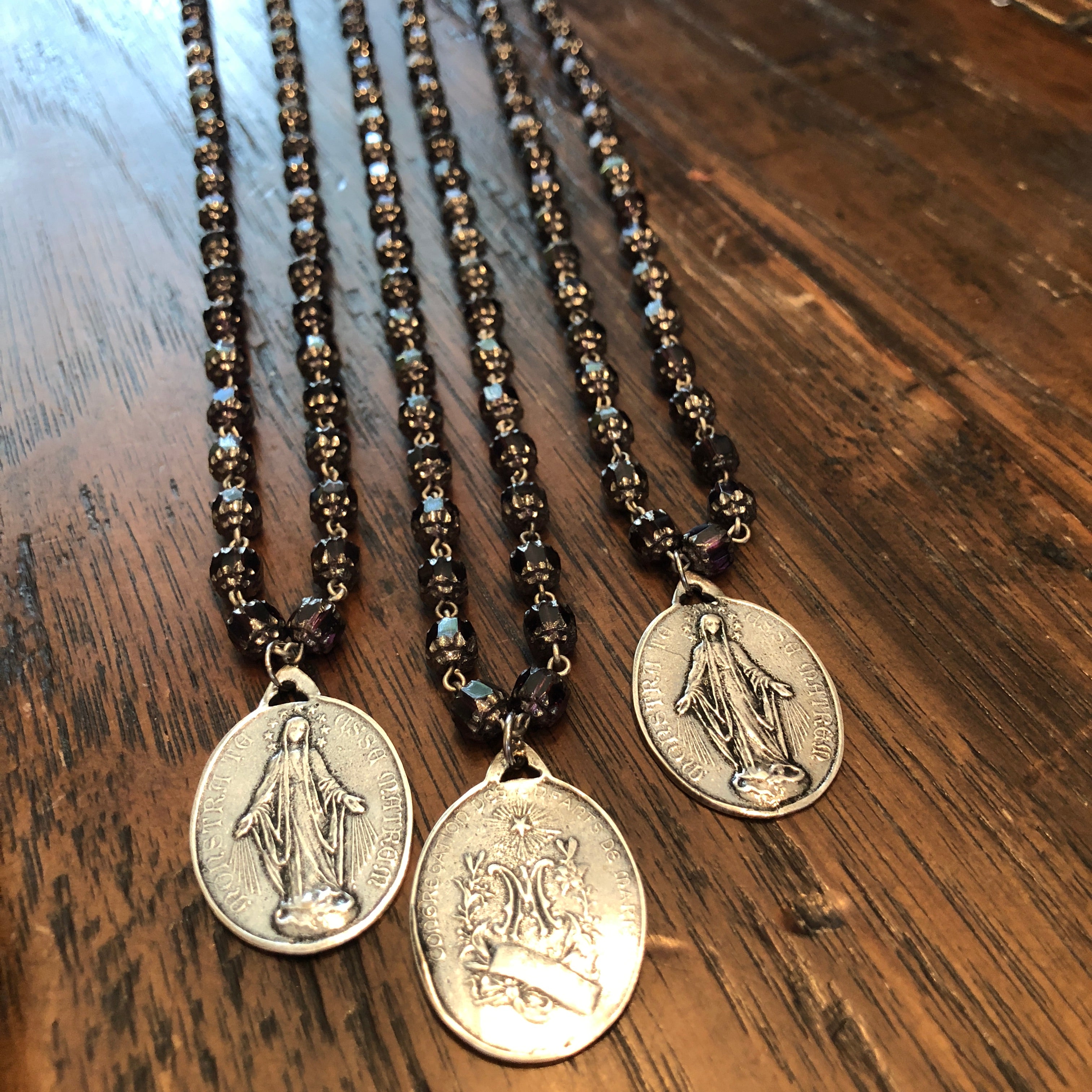 Miraculous Medal Deep Plum Necklace