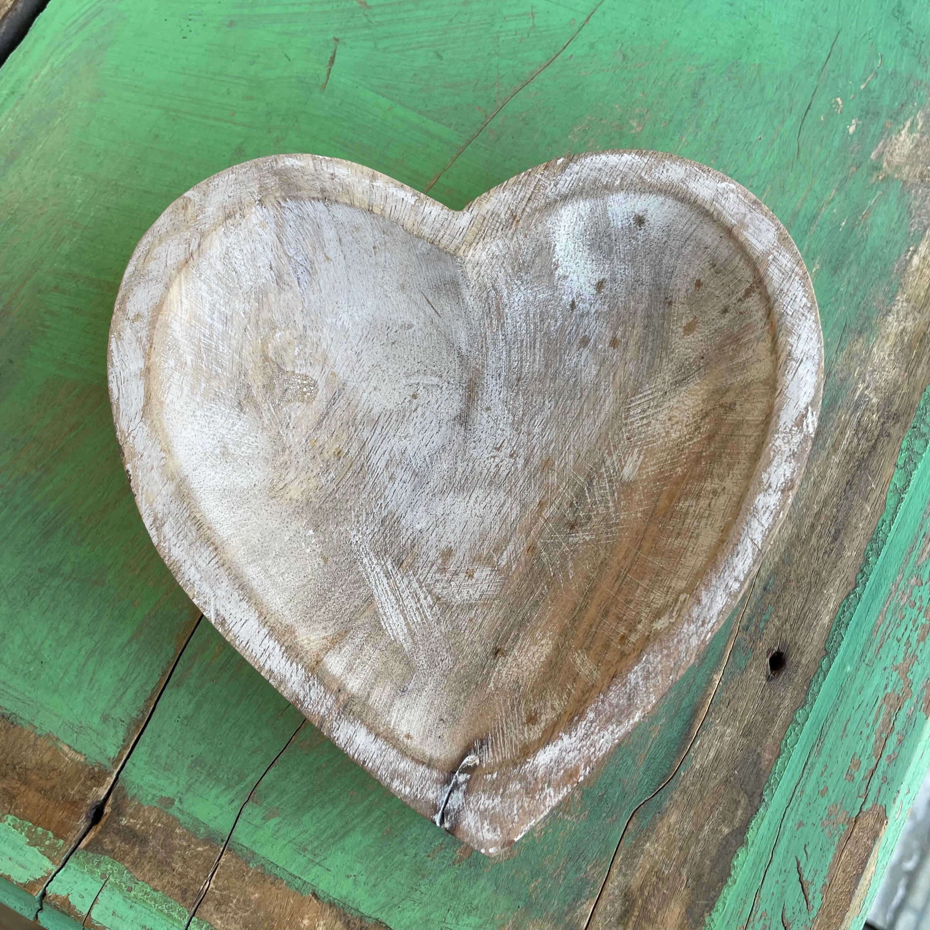 Whitewash Wood Heart Tray