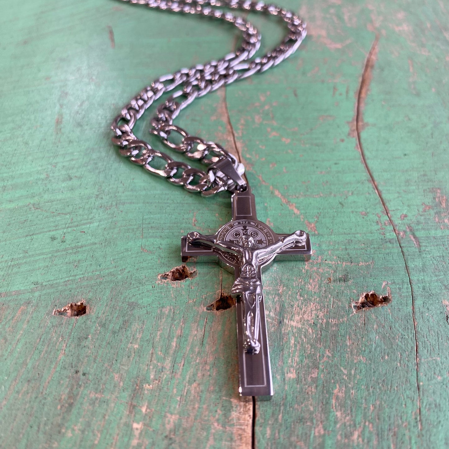 St Benedict Crucifix Figaro Chain