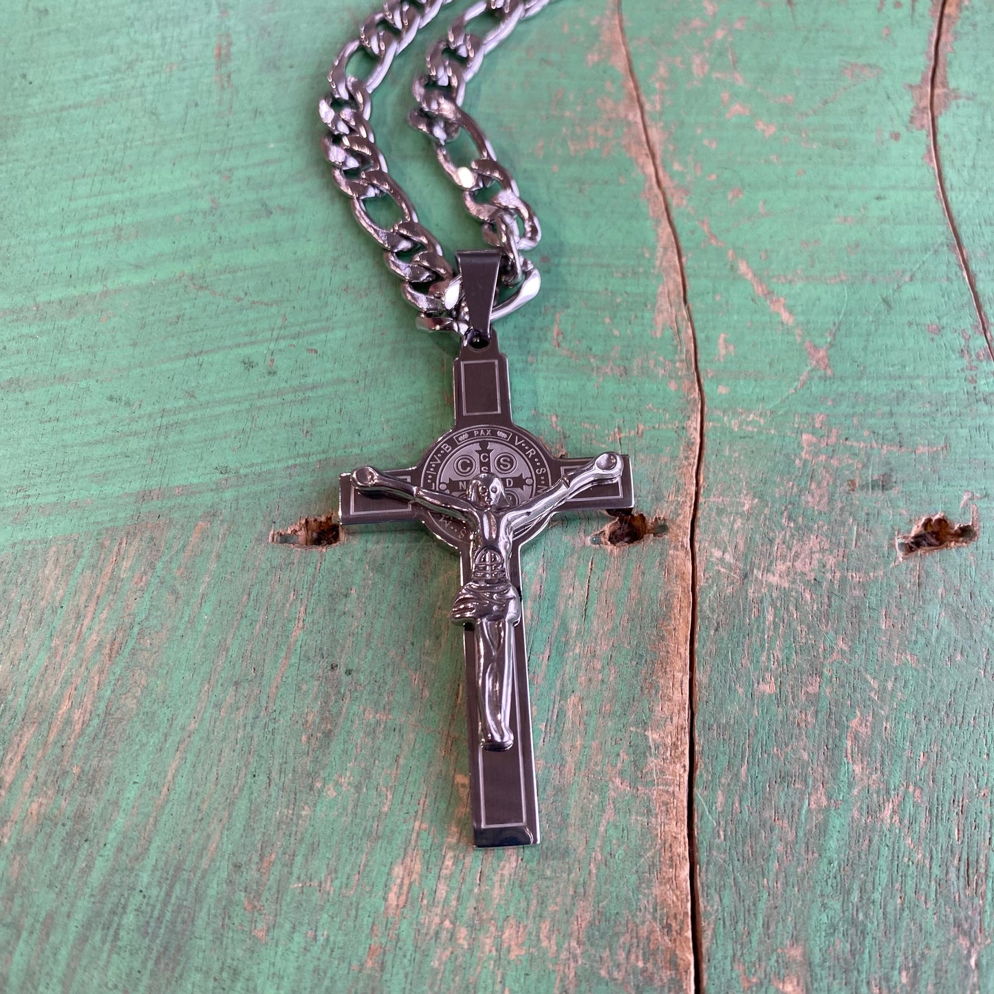 St Benedict Crucifix Figaro Chain