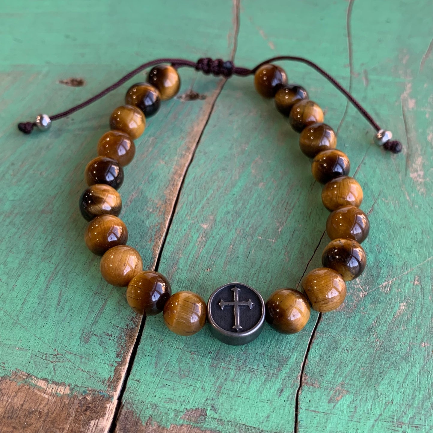 Brown Tiger Eye Cross Bracelet