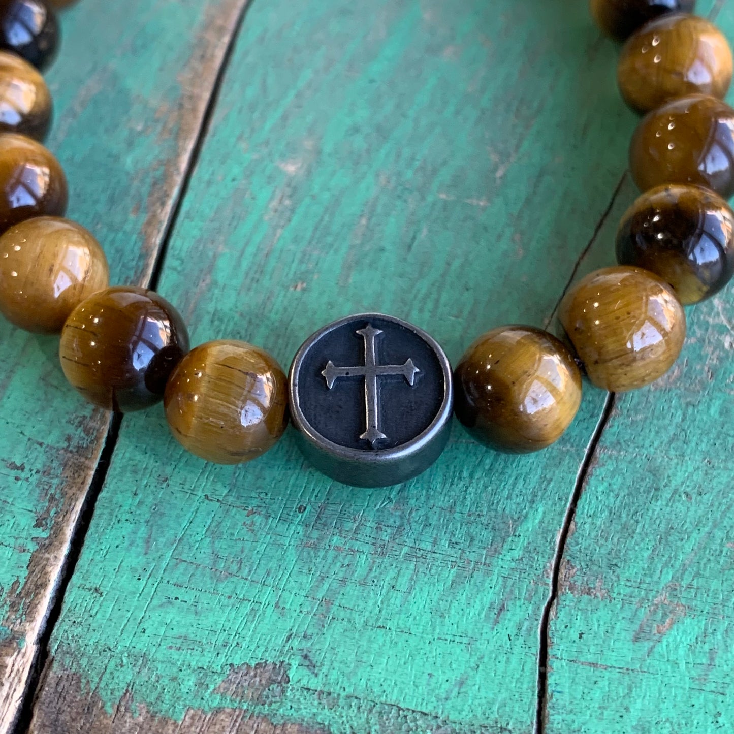 Brown Tiger Eye Cross Bracelet