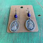Blue Bead Divine Mercy Earrings