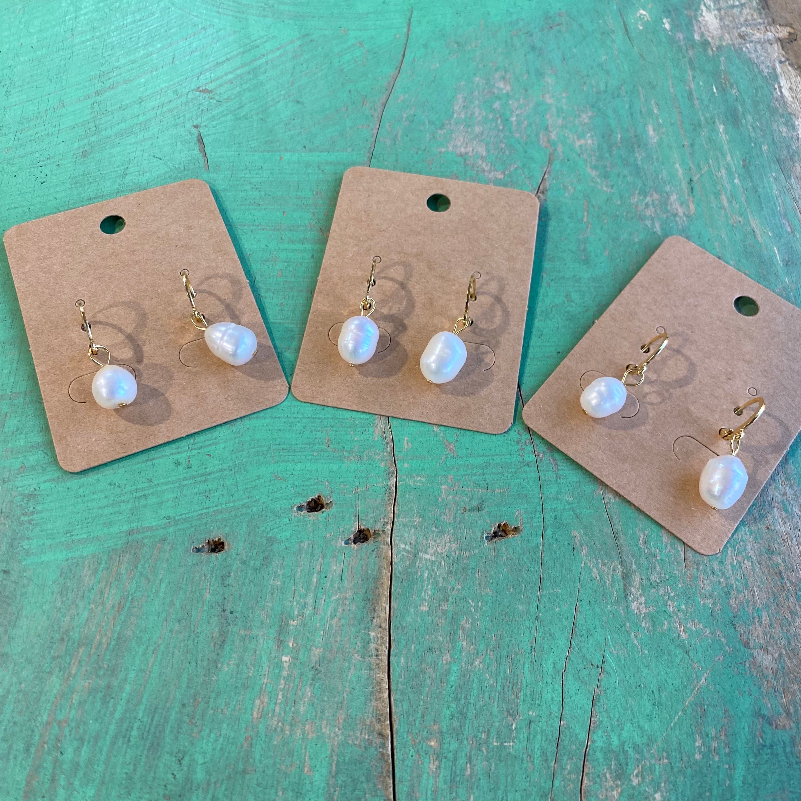 Dangling Pearl Huggie Hoop Earrings