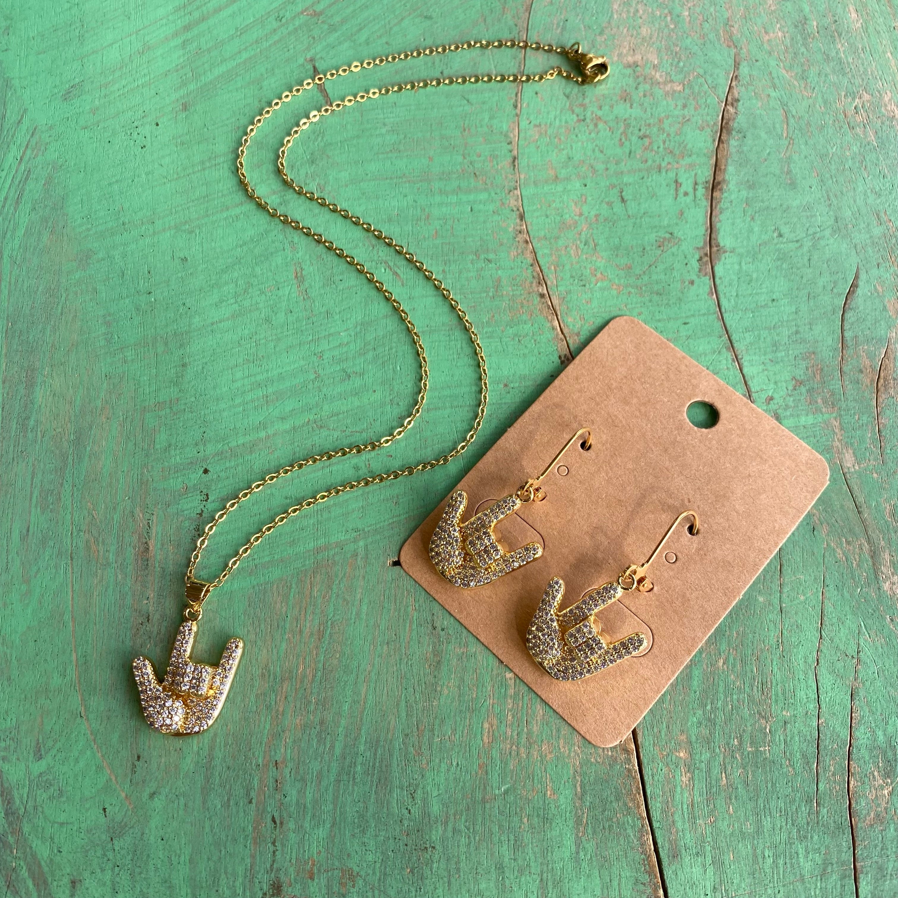 Sign Language "I Love You" Necklace and Earrings Set