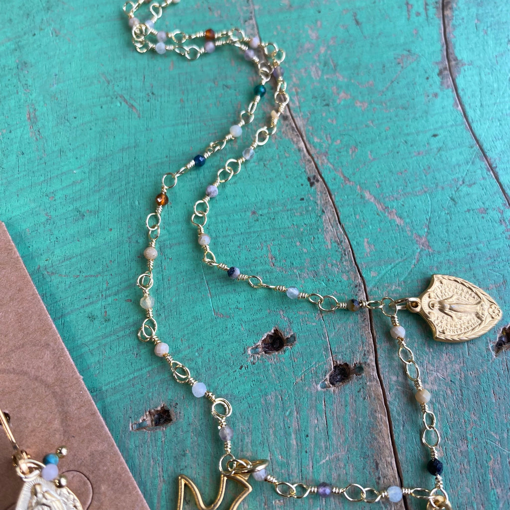 Gold Plated 3 Charm Sterling Silver Necklace and Earrings Set