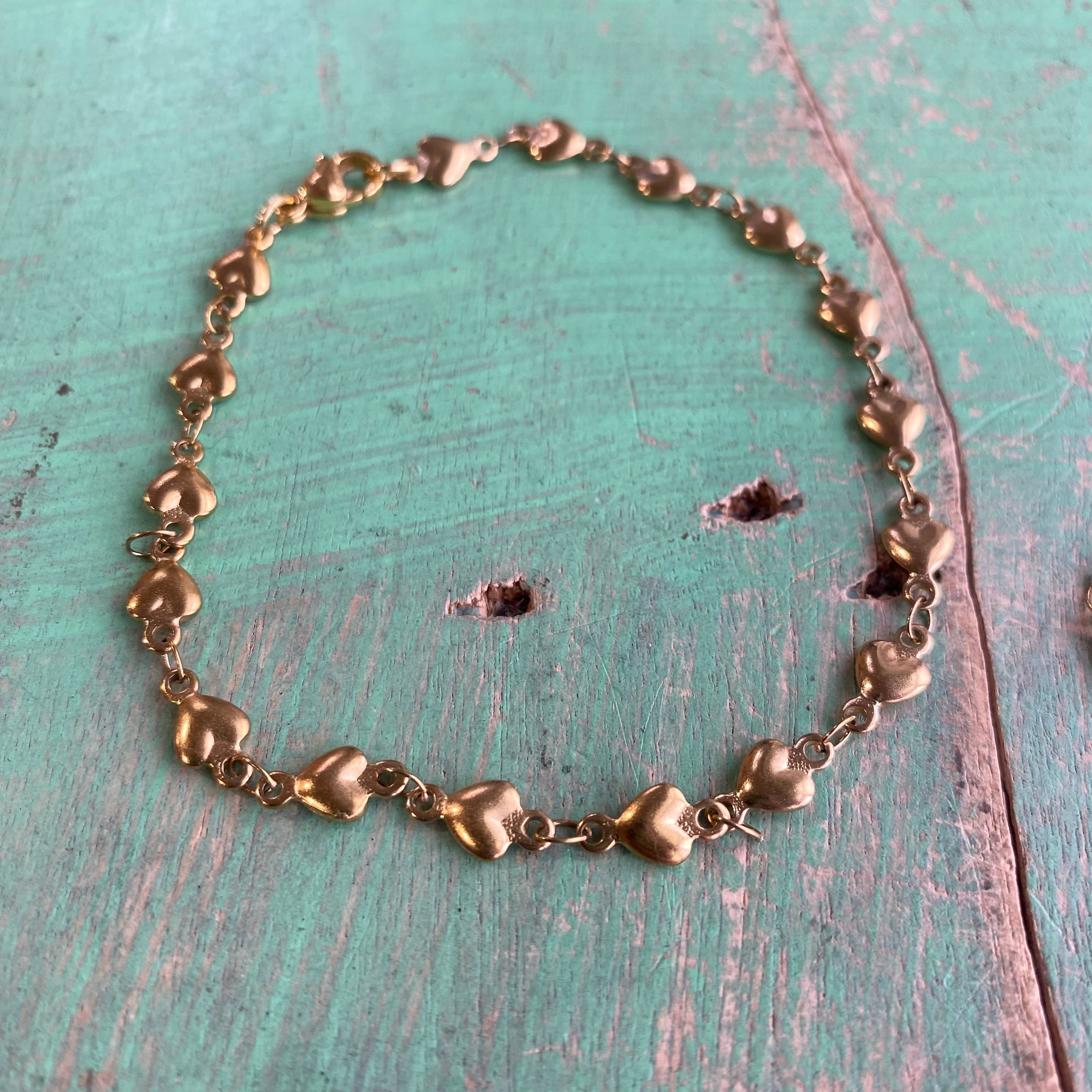 Solid Linked Gold Heart Chain Necklace or Bracelet