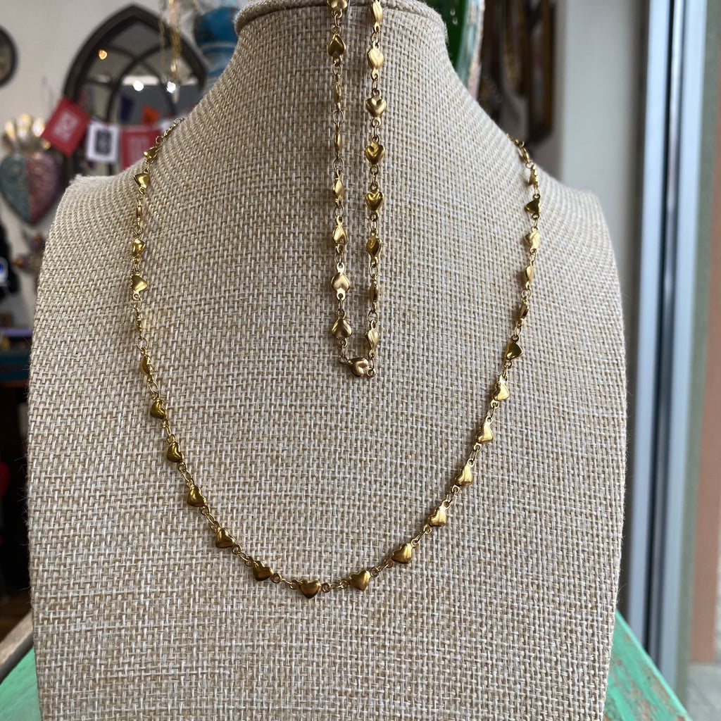 Solid Linked Gold Heart Chain Necklace or Bracelet