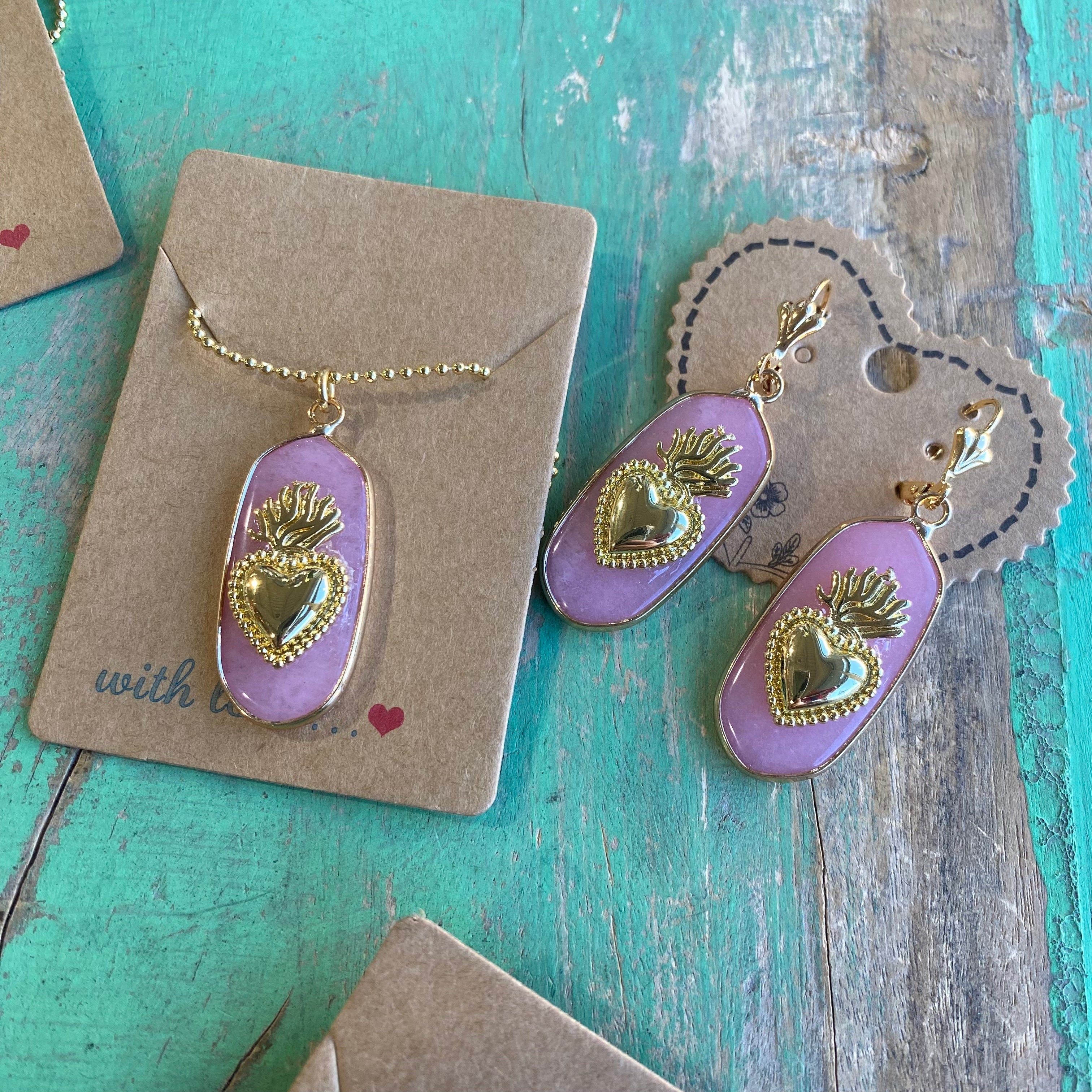 Hannah Natural Stone Sacred Heart Necklace or Earrings