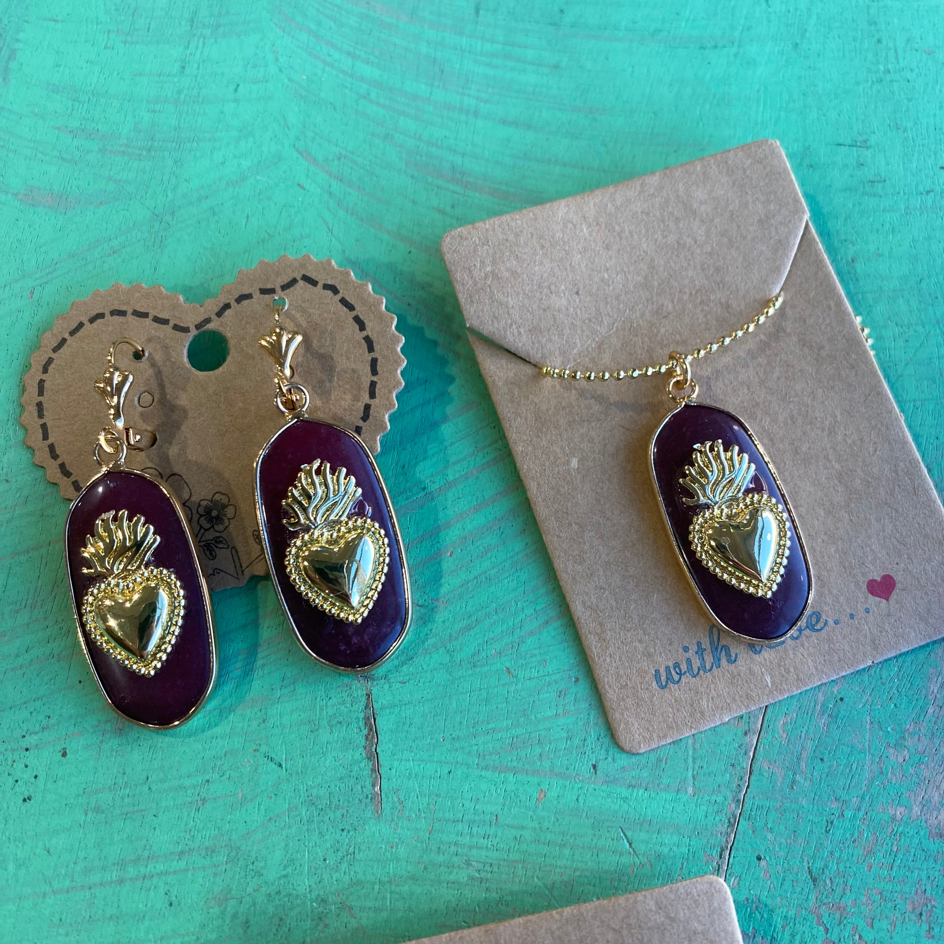 Hannah Natural Stone Sacred Heart Necklace or Earrings