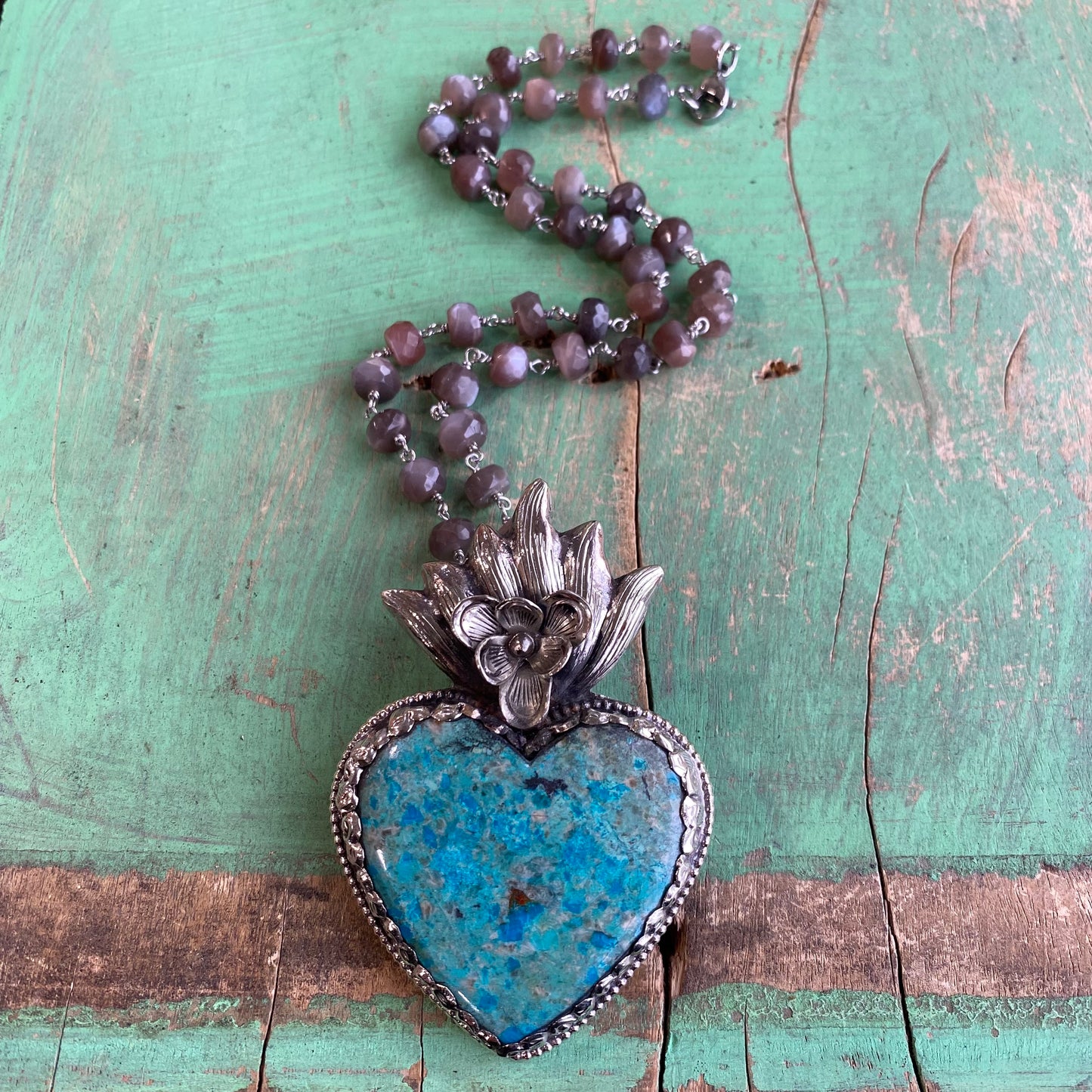 Turquoise Sacred Heart Labradorite Chain