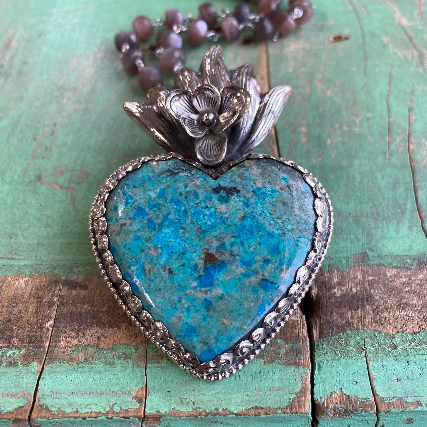 Turquoise Sacred Heart Labradorite Chain