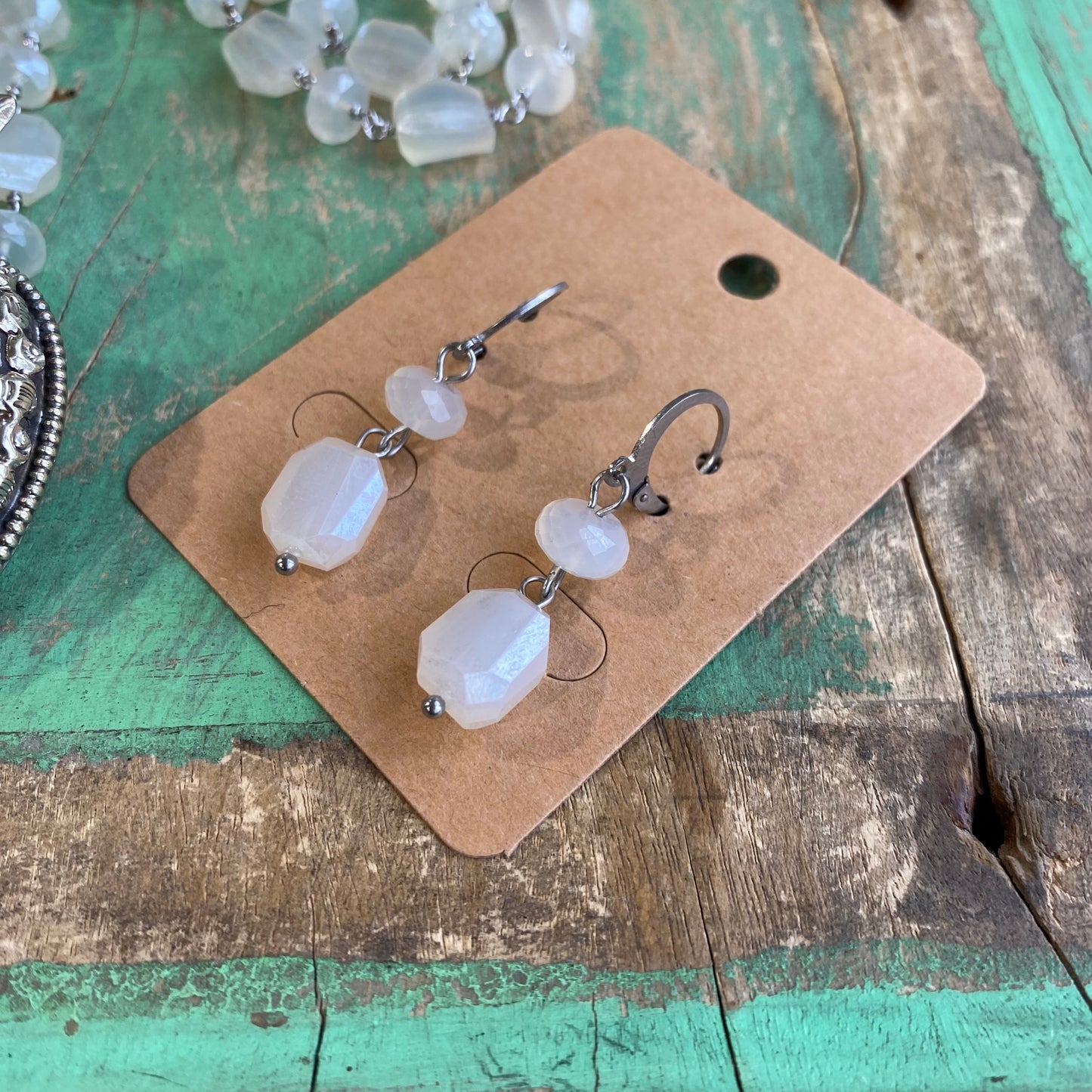 Chalcedony Stone Sacred Heart Necklace and Earrings