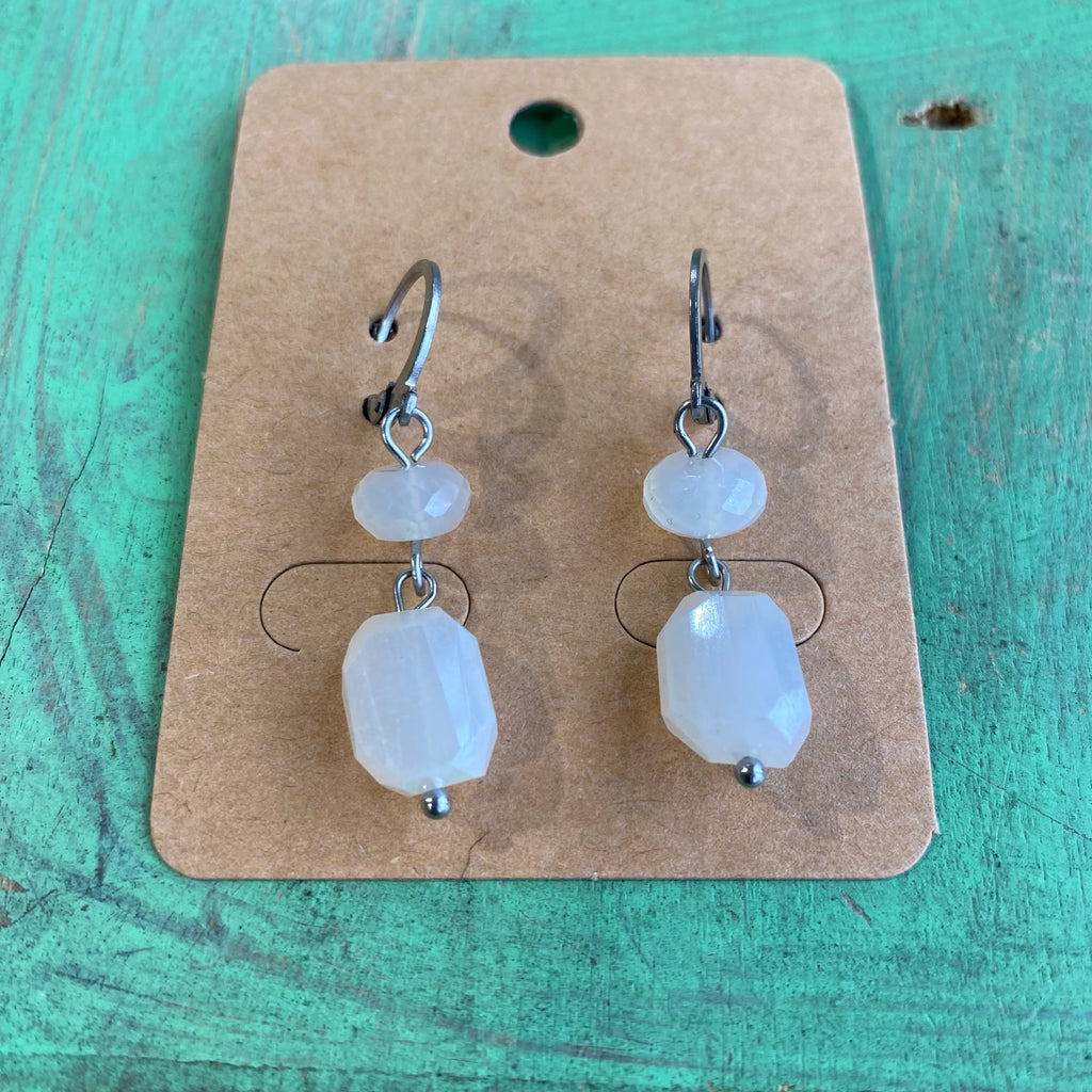 Chalcedony Stone Sacred Heart Necklace and Earrings