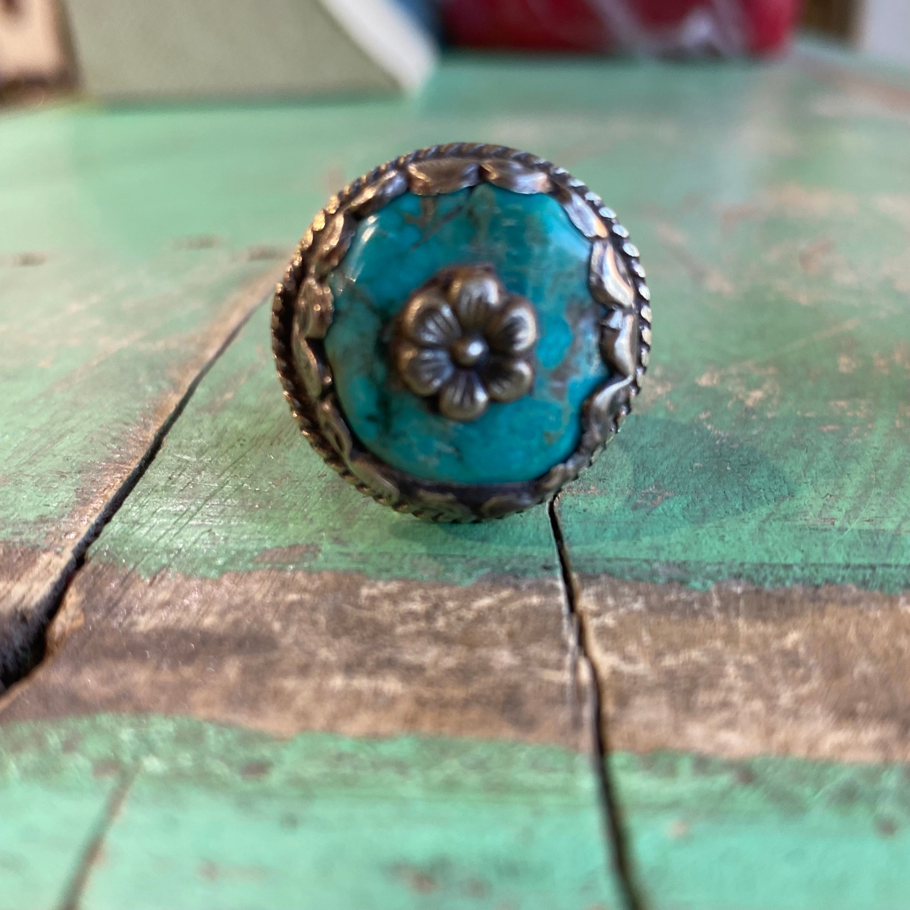 Turquoise Stone Flower Ring