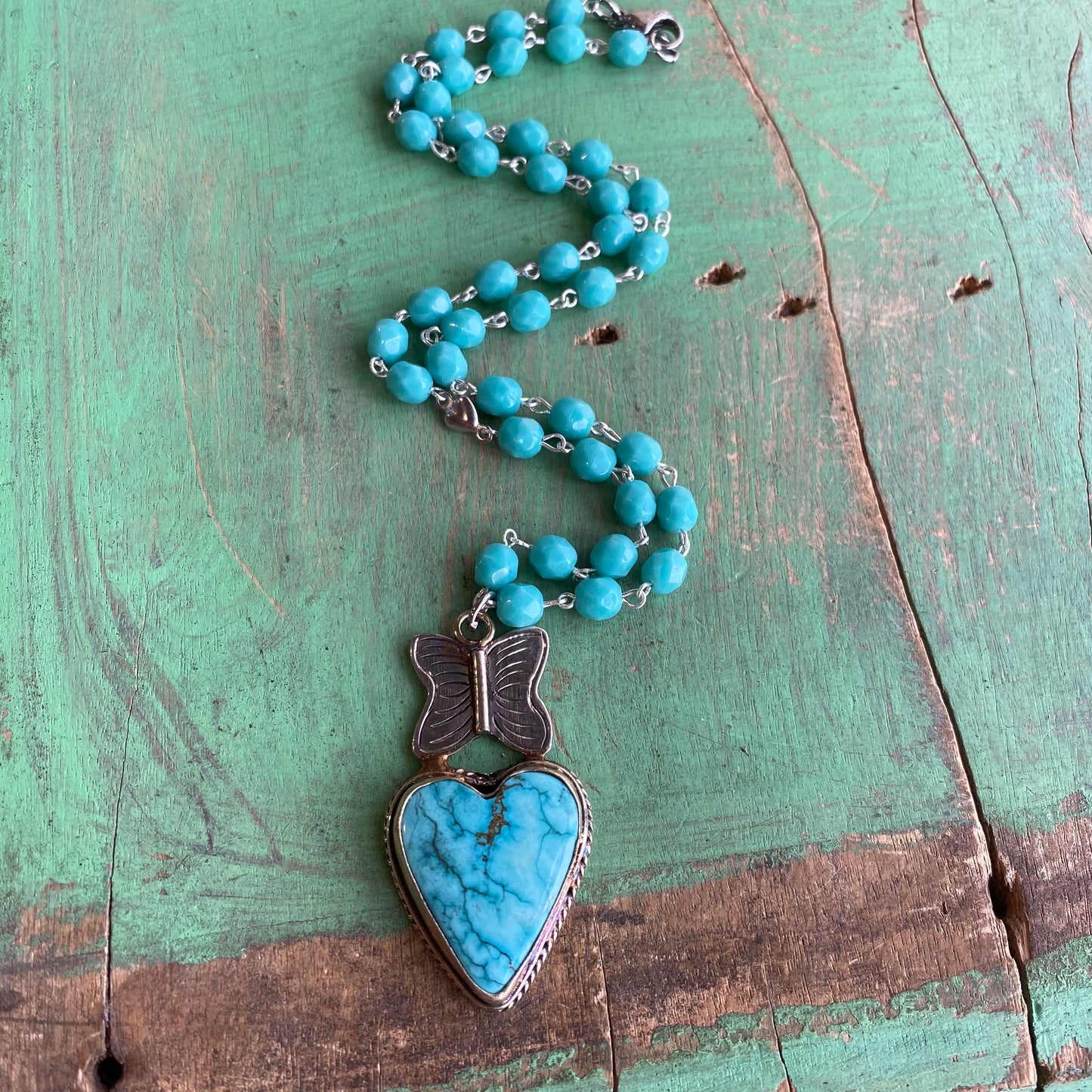 Butterfly Turquoise Heart Necklace and Earrings