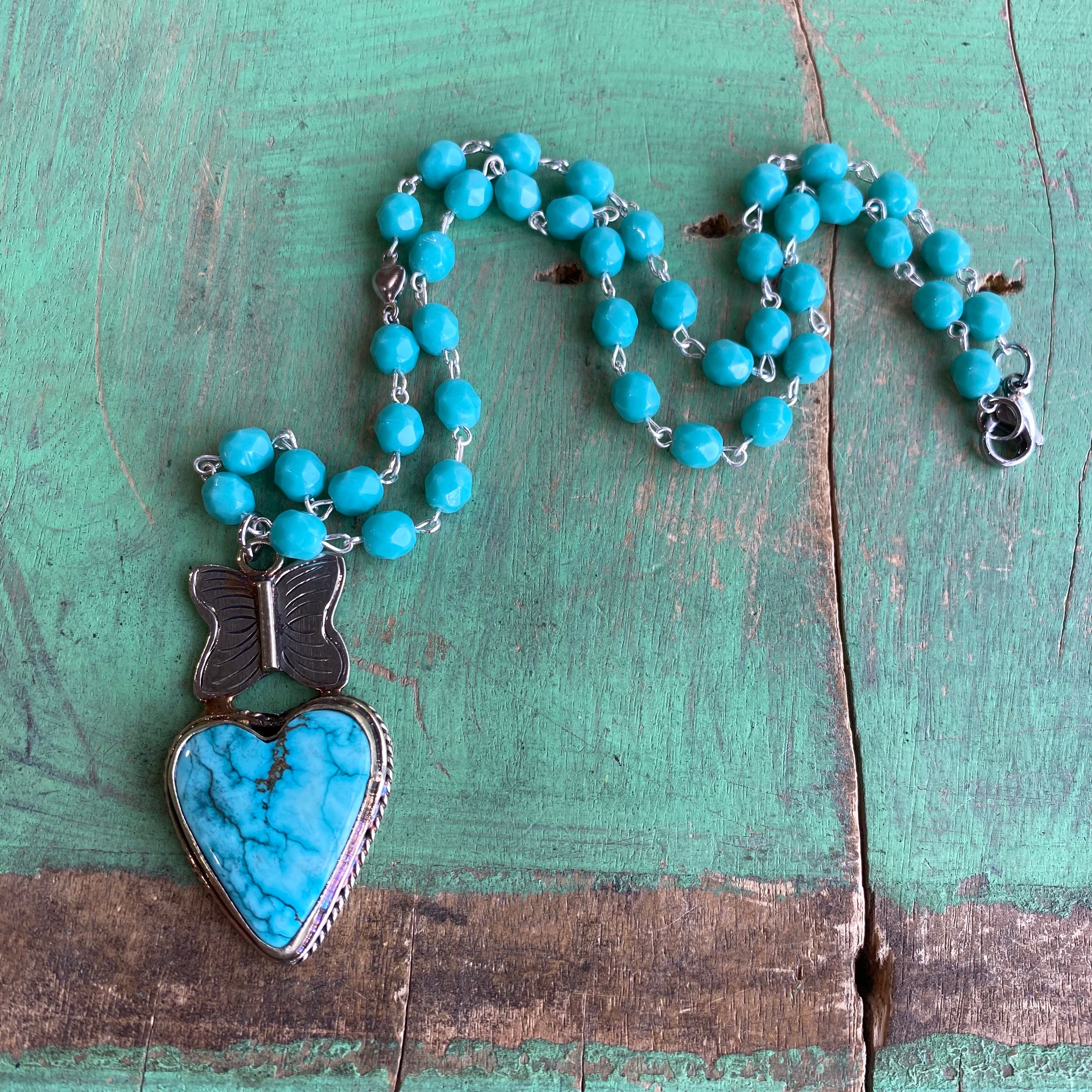 Butterfly Turquoise Heart Necklace or Earrings