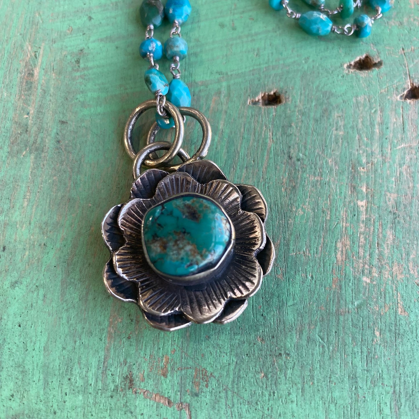 Natural Turquoise Flower Necklace