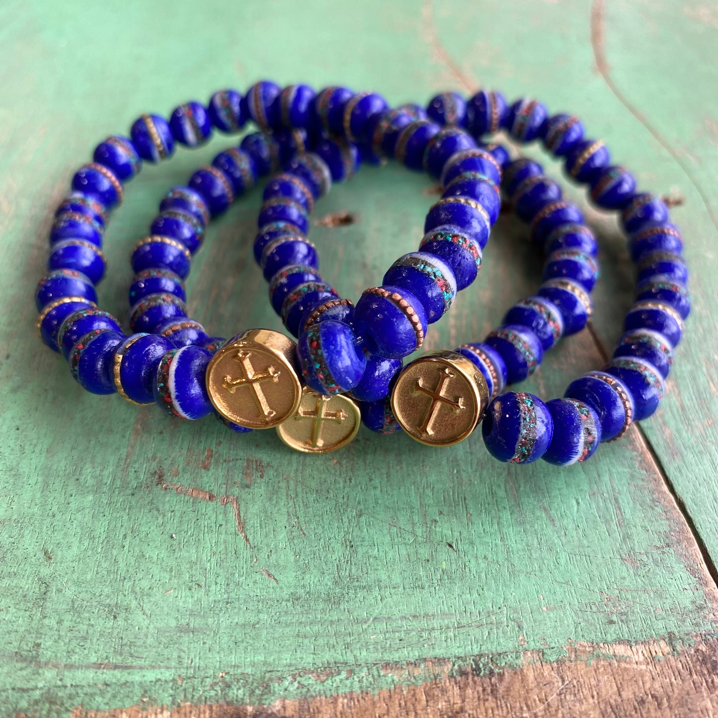 Men of Faith Blue Nepal Prayer Cross Bracelet